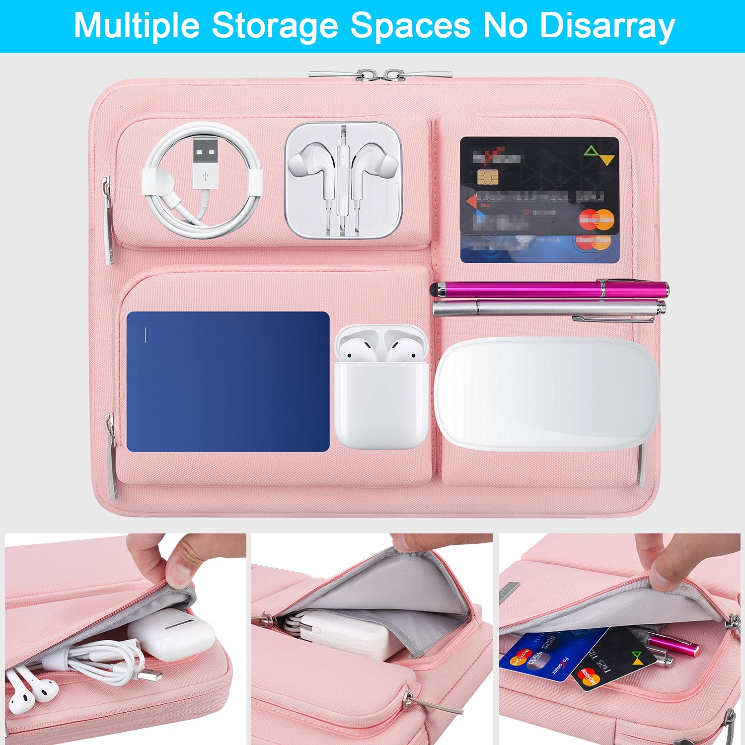 Lacdo 360° Protettiva Borsa Custodia per 13" New MacBook Air M5 A3449 2026, M4 A3240 2025/M3 A3113/M2 A2681/M1 A2337, 13" New MacBook Neo A18 Pro A3404 2026, 13" iPad Pro M5/iPad Air M4, Rosa