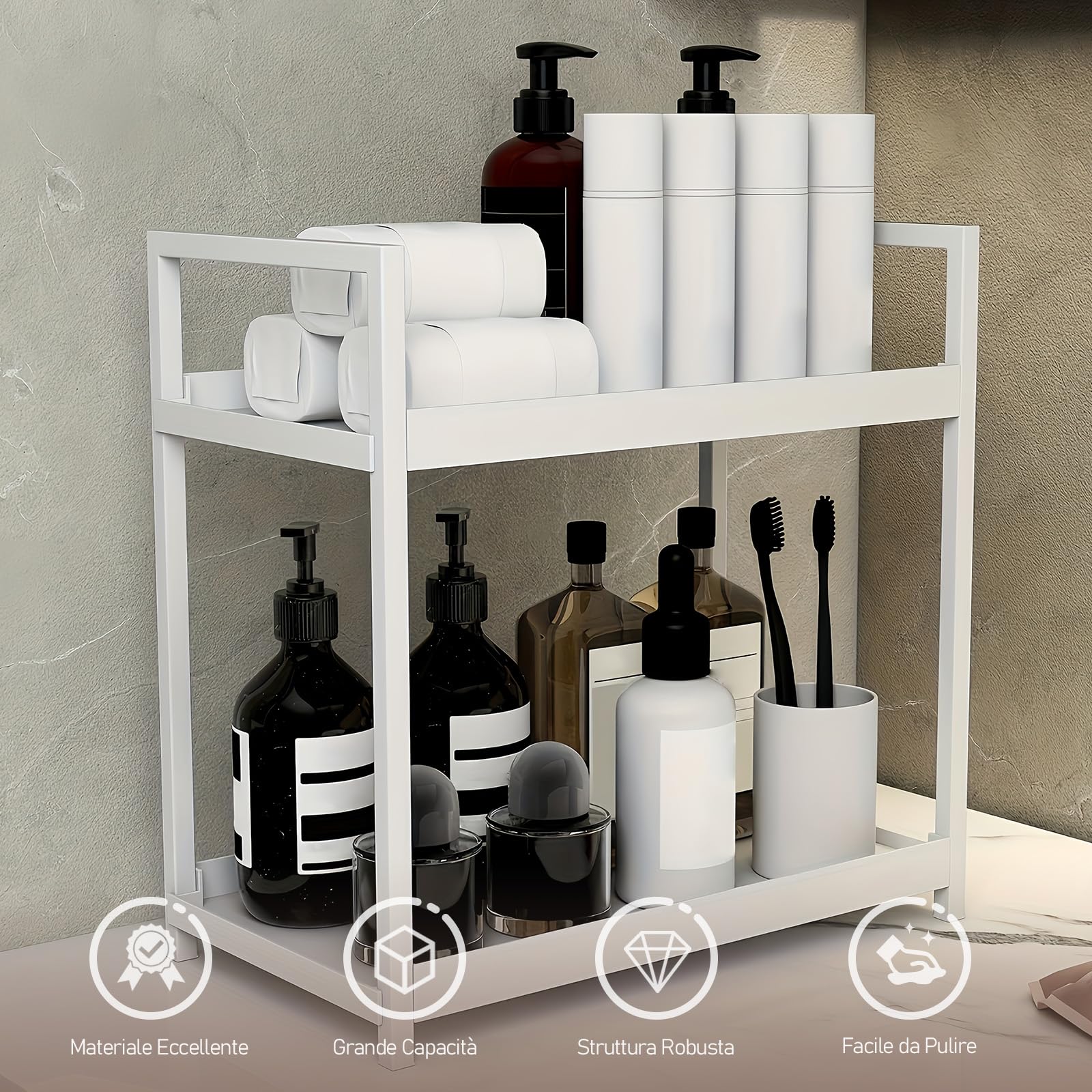 HARLIANGXY Organizer per Trucchi Grande, Organizzatore di Trucco, Organizer per Cosmetici, Organizzatore di Profumi, Organizer da Scrivania, per camera da Letto, Bagno, Cucina, 2 Strati, Bianco