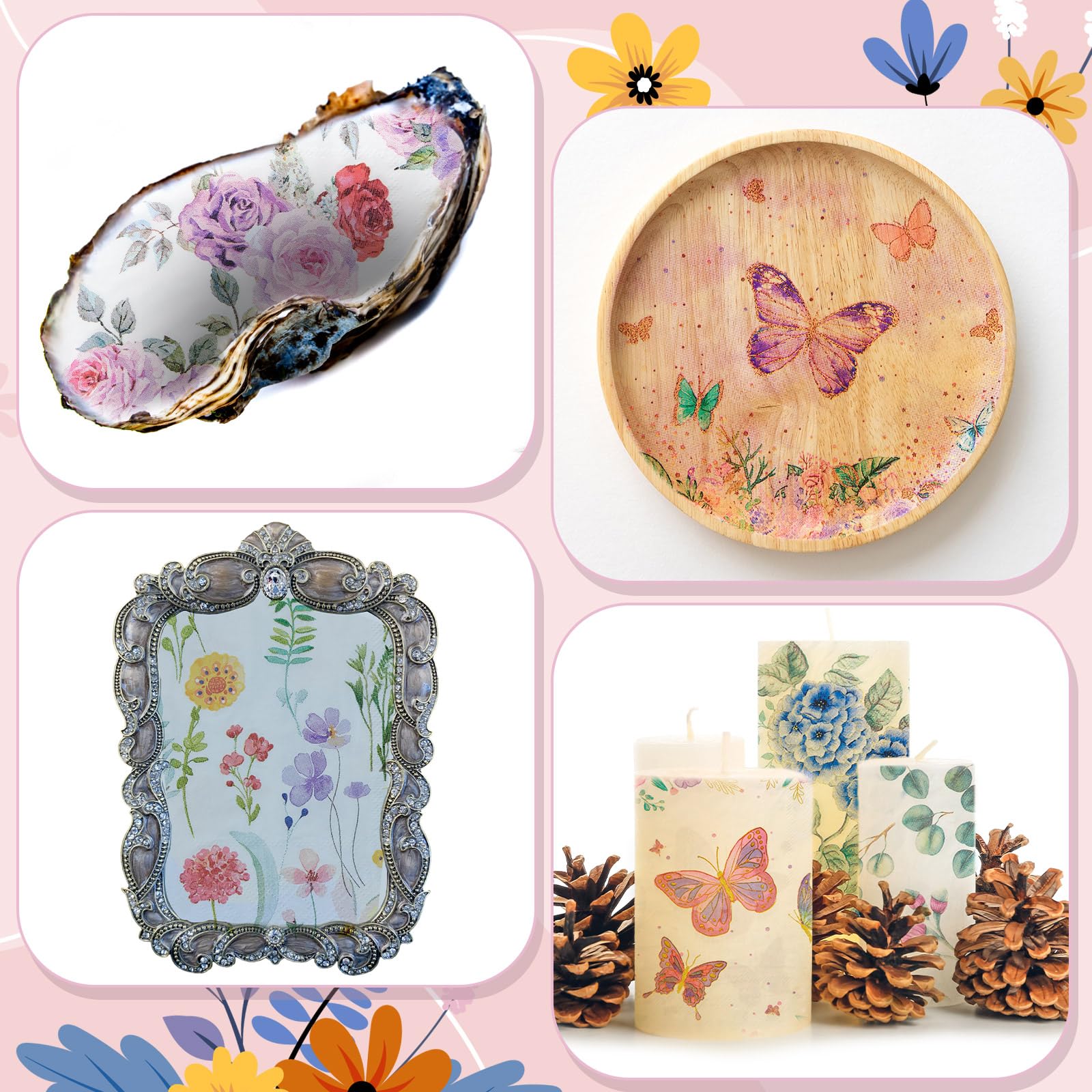 Crtiin 20 Pack Assorted Floral Napkins for Decoupage Toile Napkins Flower Cocktail Decorative Paper for Birthday Party Beautiful Gorgeous, 20 Styles Each 6.5 in(Style 1)