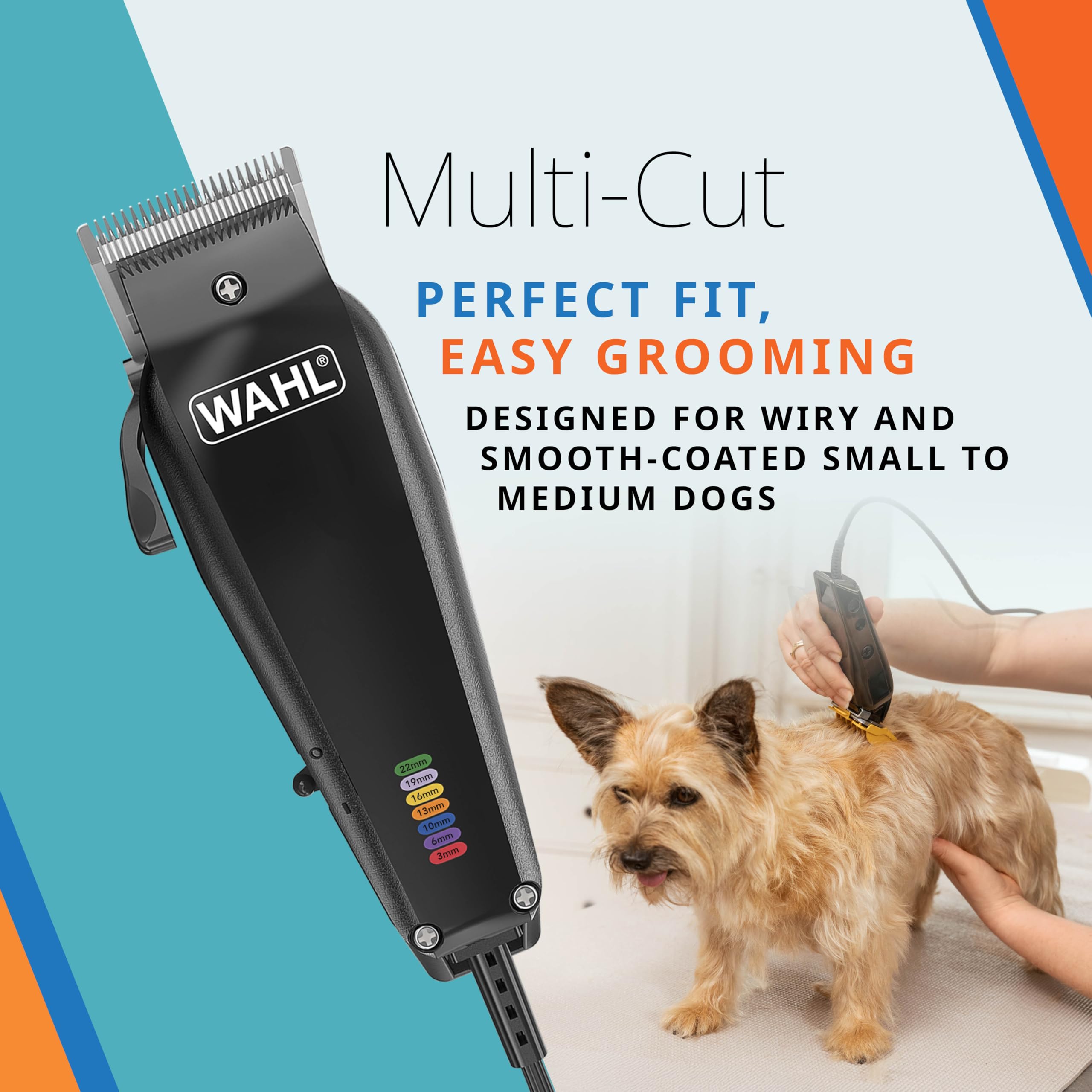 WAHL Multi Cut, kit de aseo para perros y gatos, cepillo para mascotas, bajo ruido, con cable, en casa, resistente a la corrosión, cuchillas de acero con carbono, afilado de precisión, ligero
