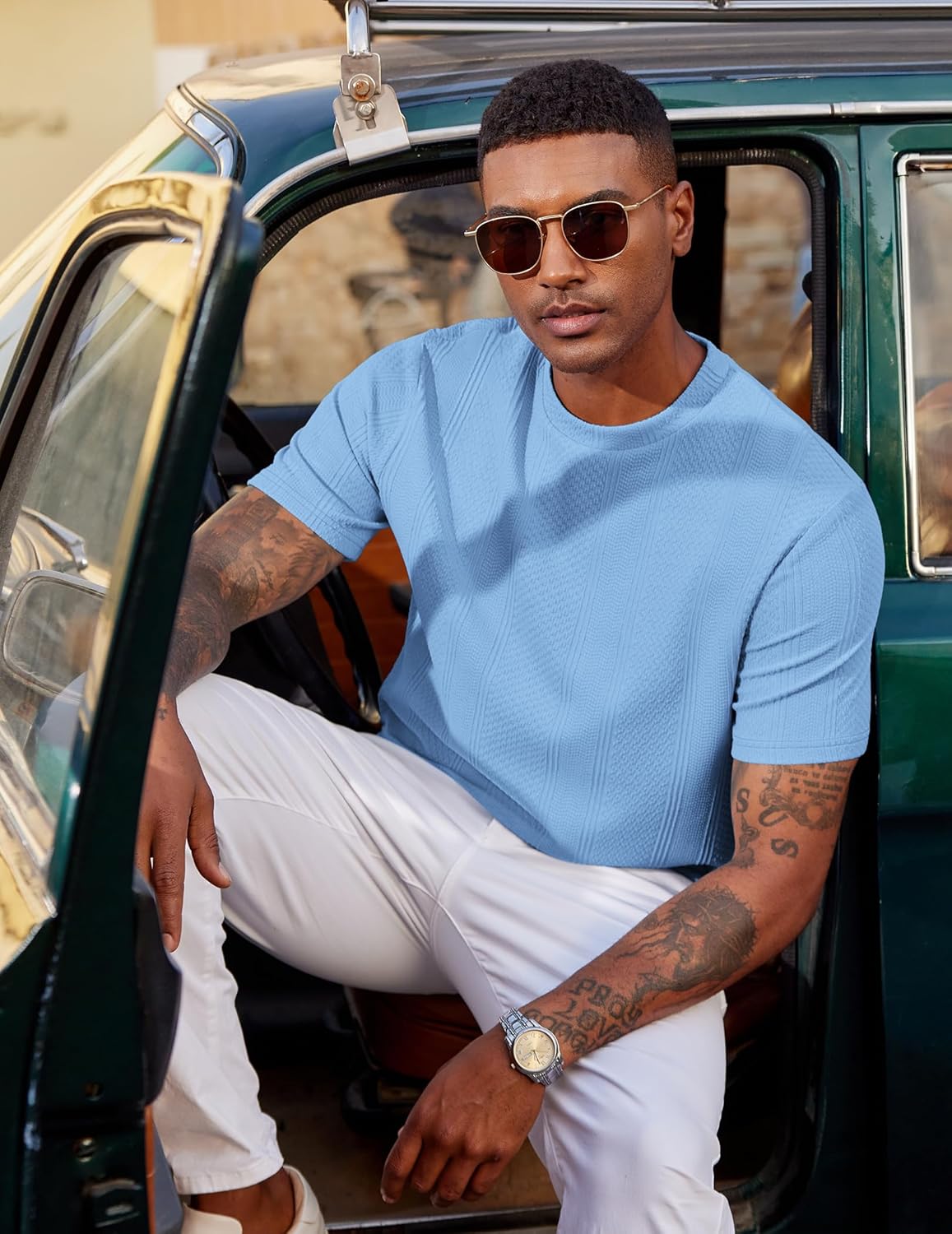 COOFANDY Men's T-Shirt Short Sleeve Crew Neck Textured Shirts Classic Knit Pullover Tees - Image 6