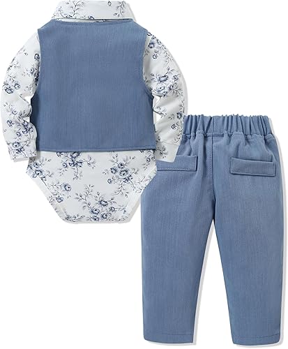 Miniatura 7 de YALLET Traje de ropa para bebé niño de 0 a 18 meses, traje de caballero, camisa de vestir+corbatín+chaleco+pantalones, conjunto de trajes de fiesta