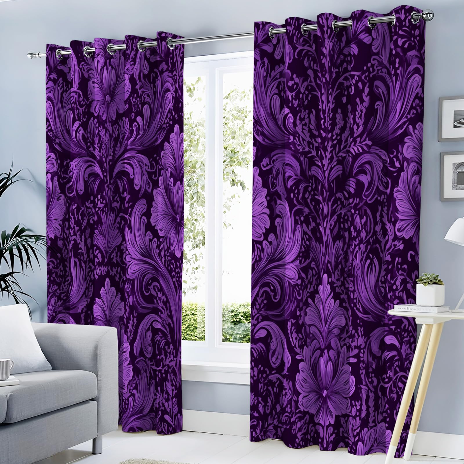 Rideaux occultants violets 140x260 cm isolants contre le froid et la chaleur pour bureau et maison