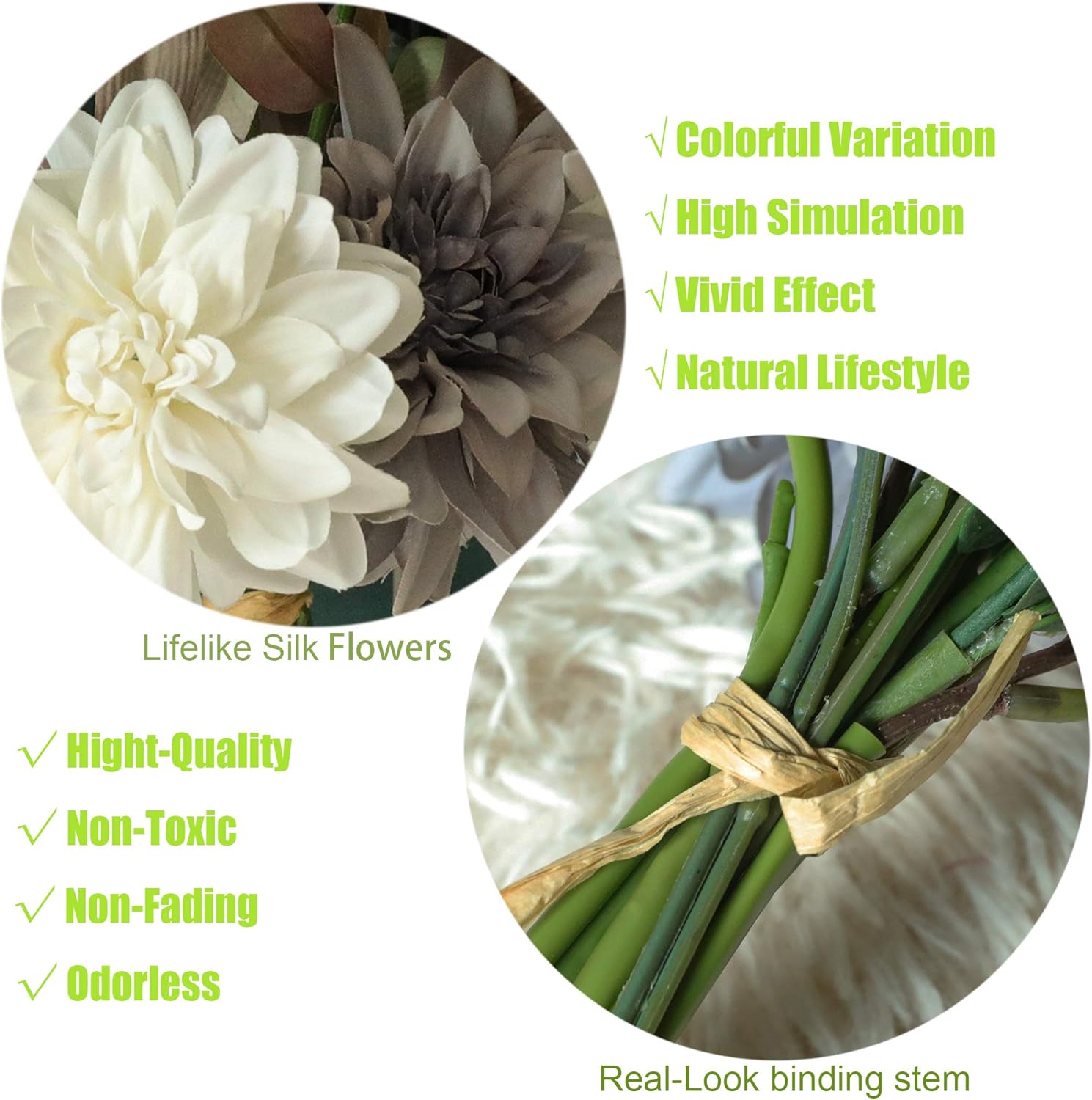 Artificial Flower Bouquet 2pcs 20 Inch Wedding Bouquets with Silk Dahlias for Bridesmaid Bridal DIY Bouquet Home Décor Centerpieces(White and Blue Violet Color)