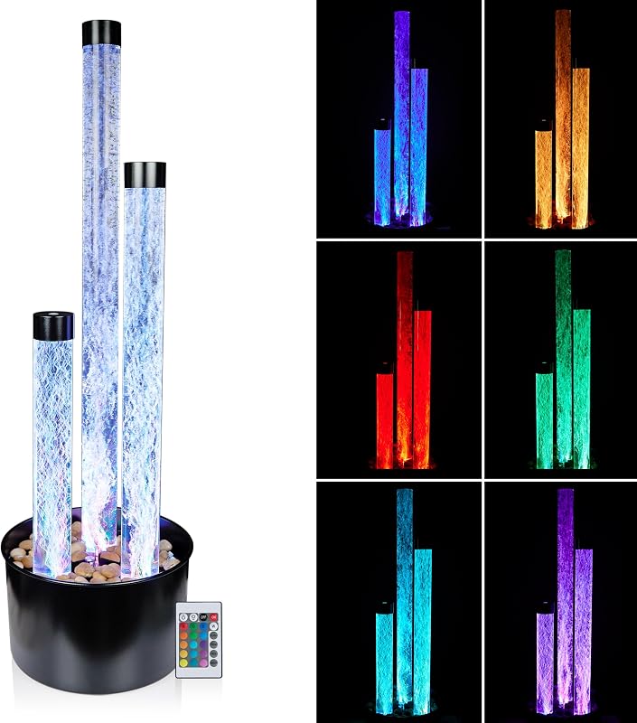 Alpine Corporation MLT166BK 54" 3 Tier Acrylic Bubble Fountain with Remote Control and 16-Color LED Lights, Decorative Water Feature for Indoor/Outdoor Us, Black