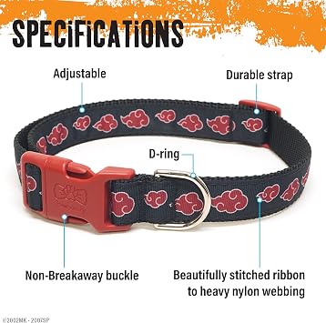 Akatsuki Anime Dog Collar for Large, Medium, Small Breeds, Puppy: Adjustable Naruto Dog Collar for Pets, Officially Licensed Naruto Akatsuki Cloak Inspired Pet Accessories & Gifts for Boy or Girl, MED