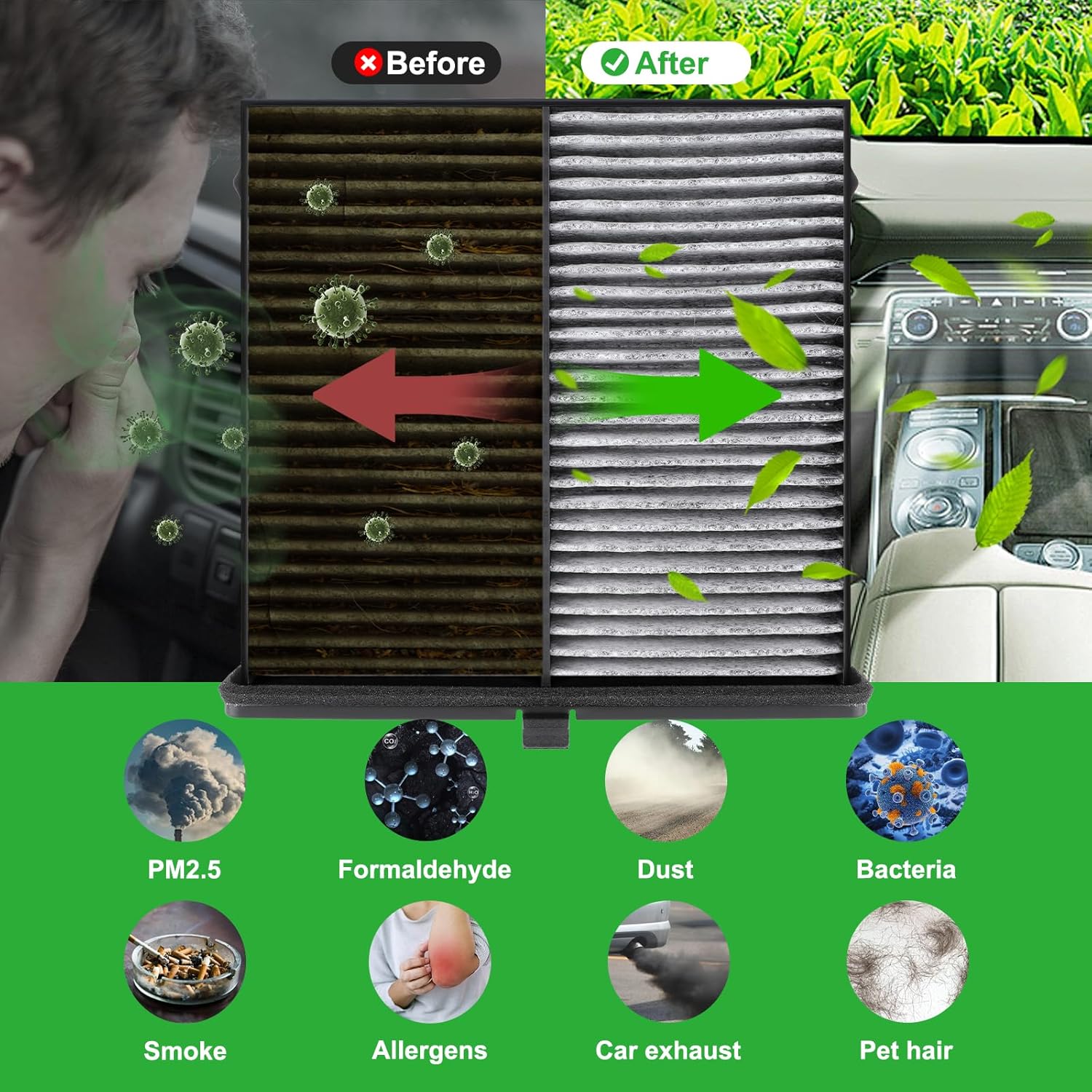 2pcs Set Activated Carbon Cabin Air Filter for Mazda 3 (2019-2025), CX-30 (2020-2023), CX-50 (2023-2025); Replace BDTS-61-J6X, BDTS61J6X