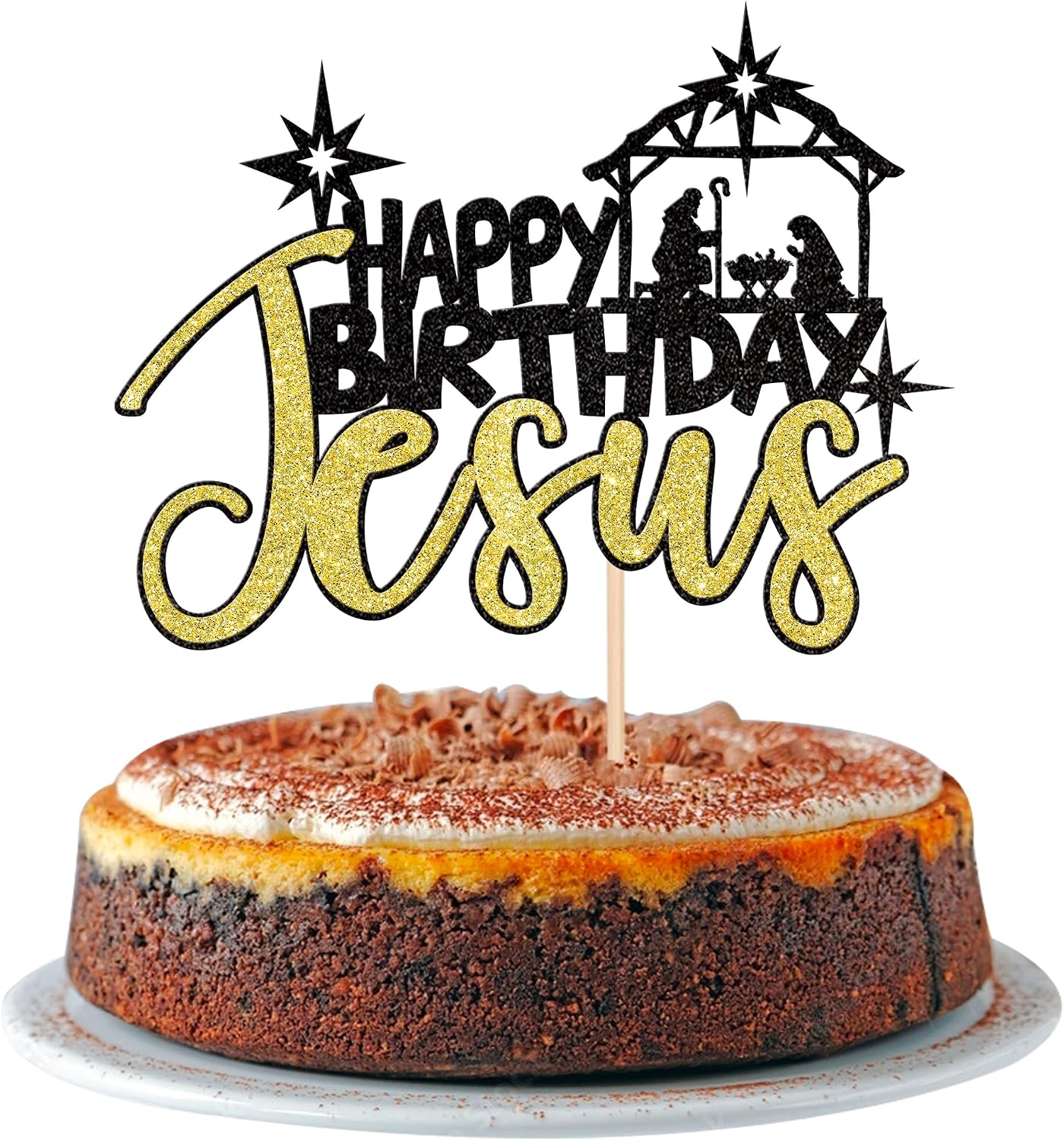 Amazon.com: 1 PCS Happy Birthday Jesus Cake Topper Glitter Merry ...