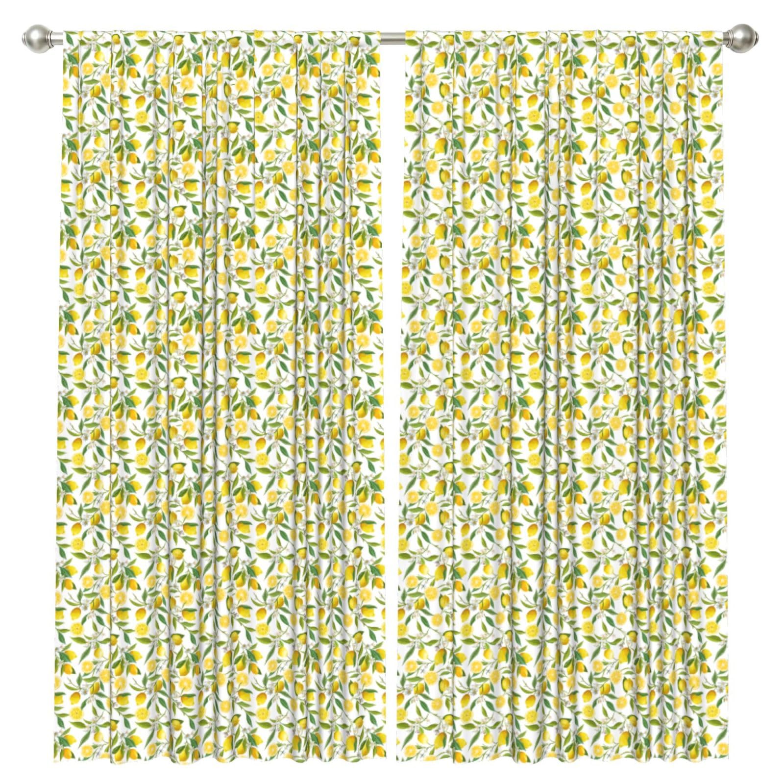 InOmak Floral Lemon Fruits, 2 Panels Window Curtains 52 x 84 Inch Blackout Curtains for Living Room Bedroom