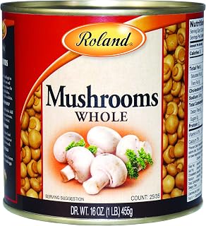 Roland Foods Whole Medium & Large Button Mushrooms, Canned 16oz Pack of 4 - Premium Imported Kitchen Staple