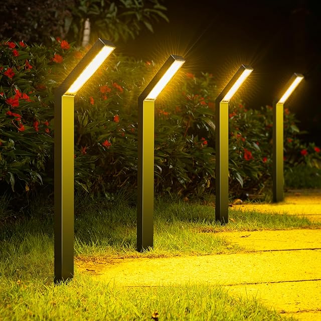Lenlun Solar Lights Outdoor Garden, 4 Pack Aluminum Pathway Light Waterproof Solar Powered with Warm White LED Lights, Landscape Path Lighting for Driveway, Patio, Yard, Backyard, Lawn