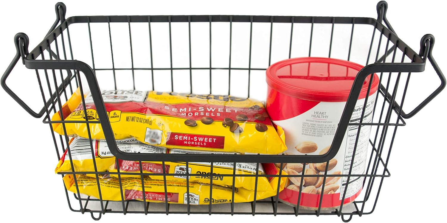 DII Metal Wire Mesh Stackable Utility Storage Bin, Small Rectangle, 13x6x7", Black
