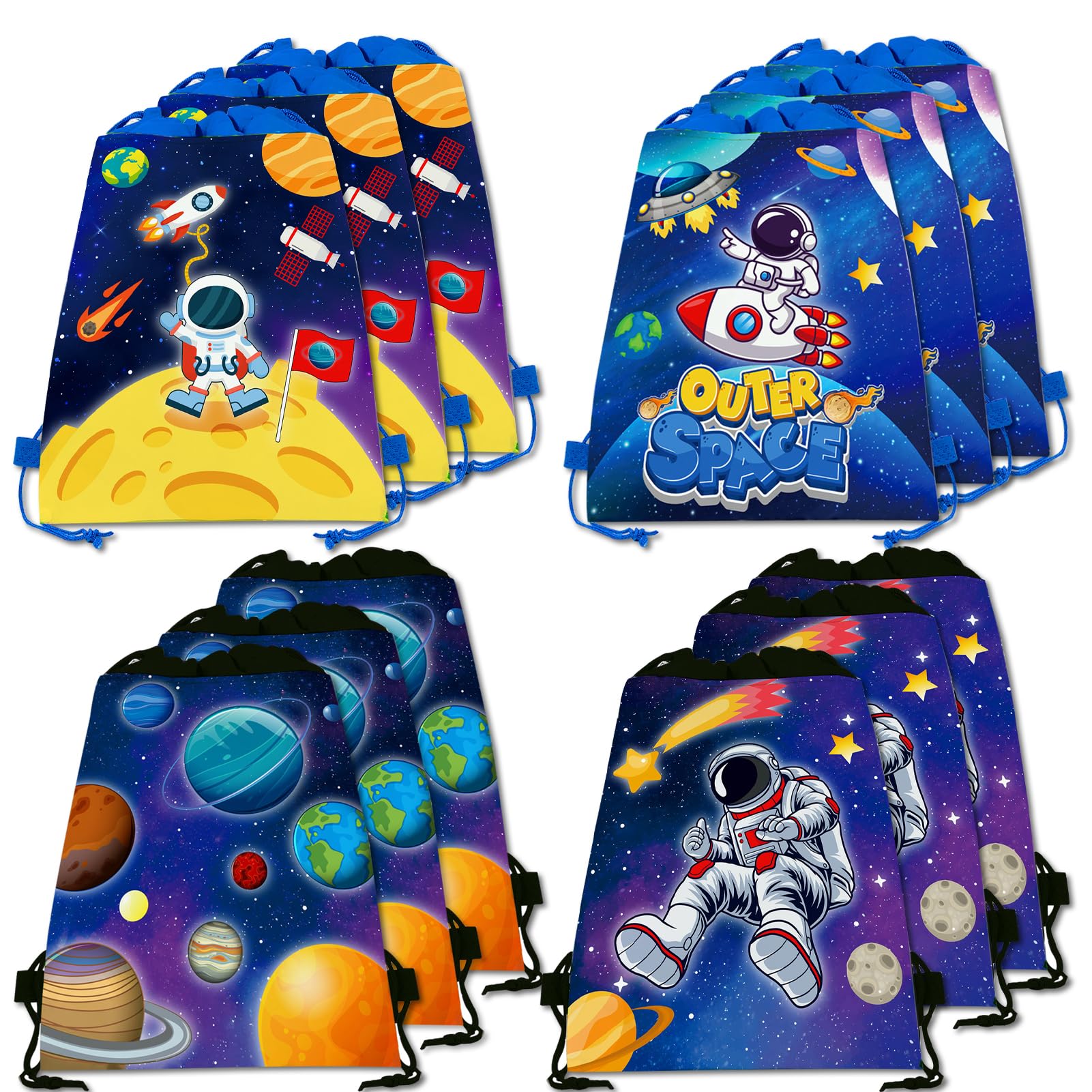 Photo 1 of Cieovo 12 Pack Outer Space Party Favor Decoration Supplies Solar System Treat Gift Drawstring Bag for Galaxy Space Theme Birthday Baby Shower Party Decoration Supplies