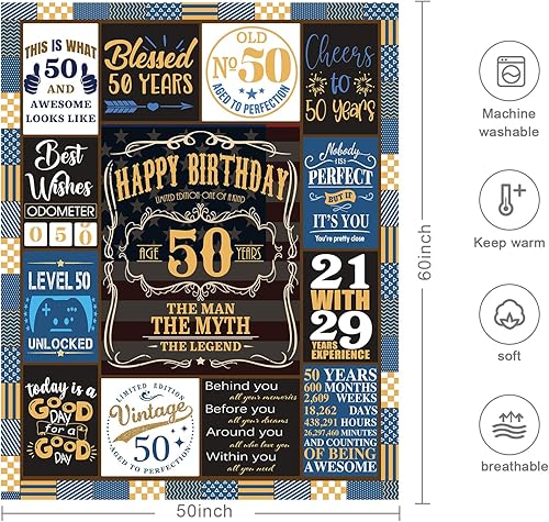 Miniatura 6 de Regalos de 50 cumpleaños para hombres, regalos de cumpleaños 50 para hombres con caja de regalo, manta de regalo de cumpleaños 50, regalos de