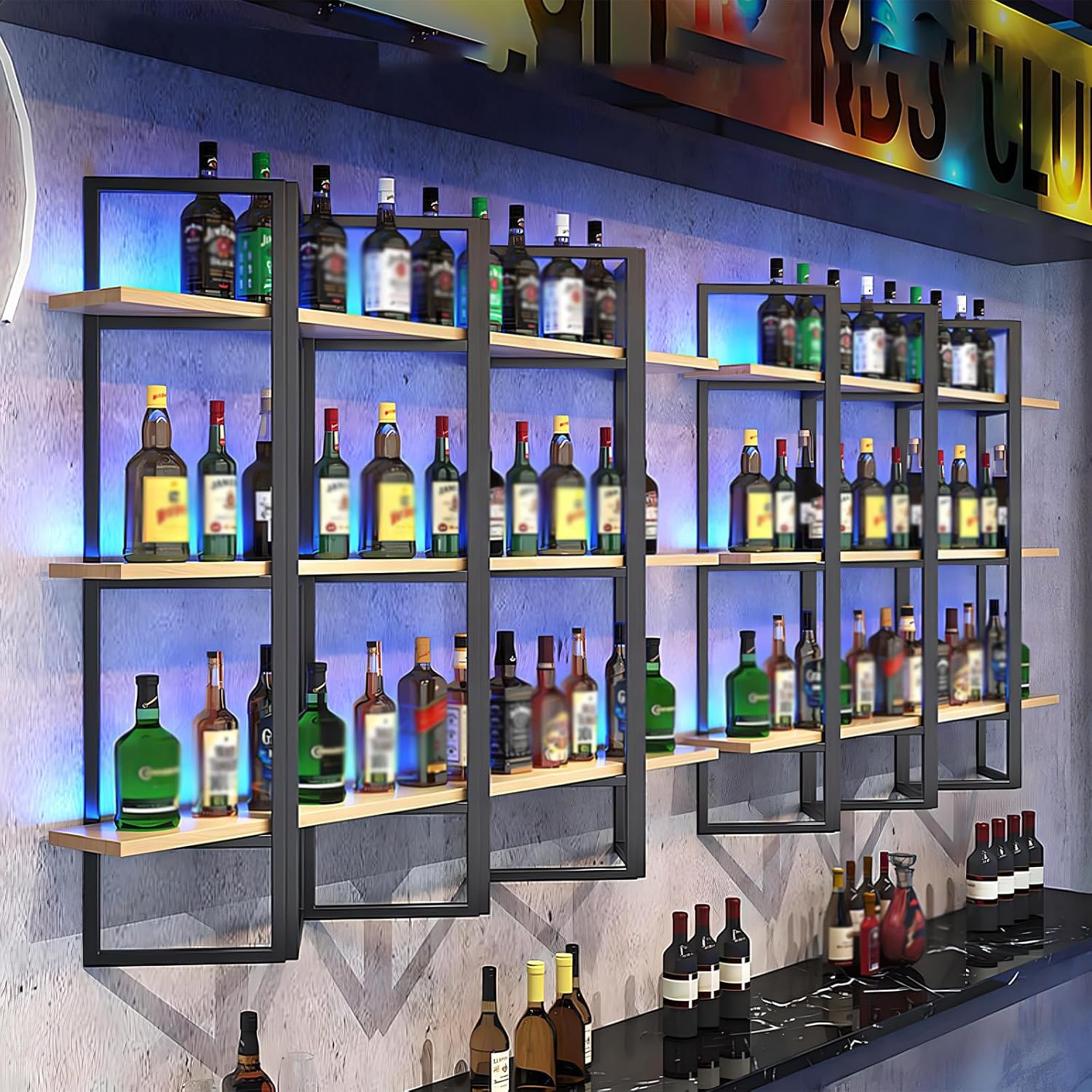 39.3inch 2 Folding Wine Rack, Retractable Foldable Wall-Mounted Wine Rack, DIY Splicing Iron Wine Rac (Black, 2 Folded)