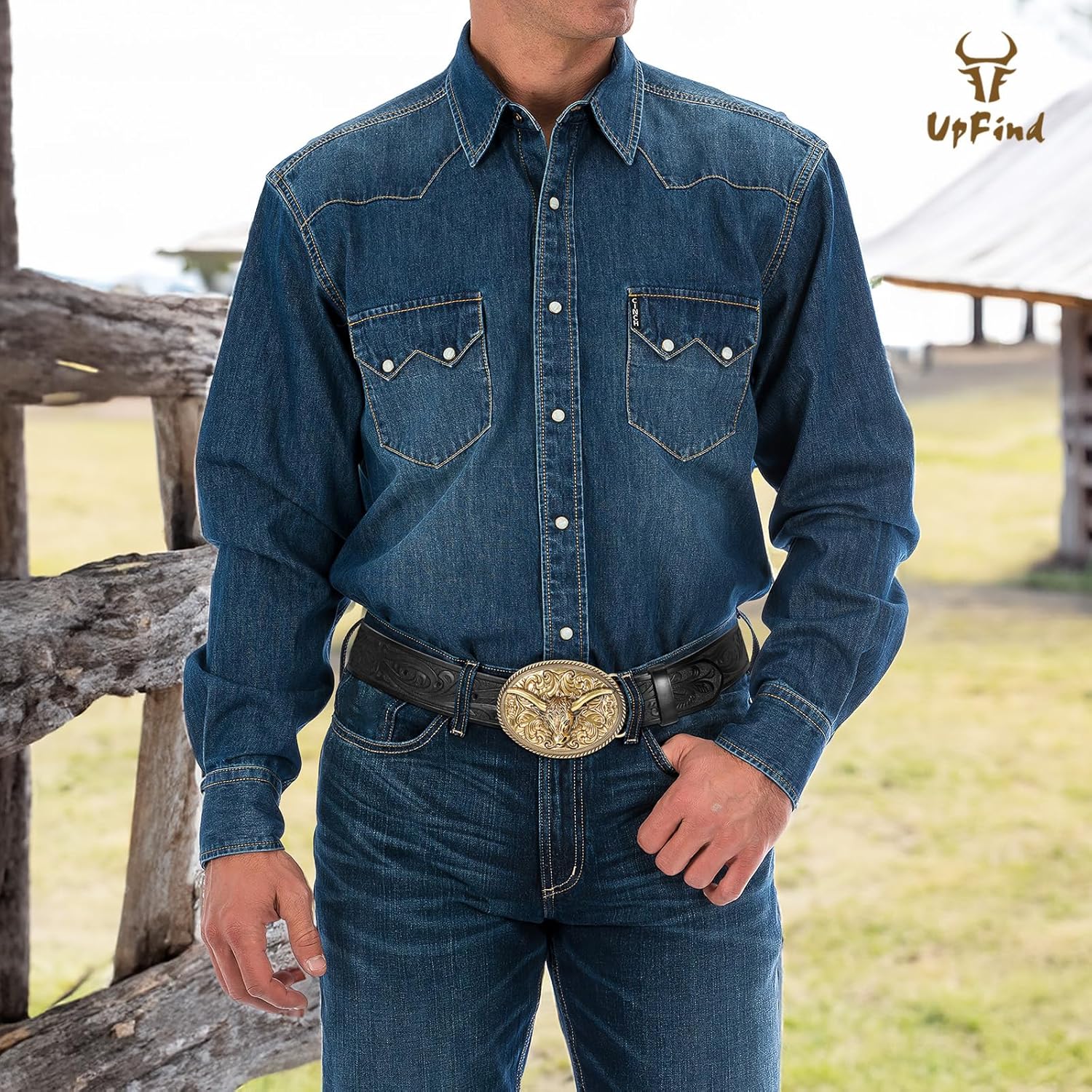 Western Leather Belt with Antique Gold Longhorn Buckle Vintage Engraved Cowgirl Cowboy Rodeo Belt for Women Men Jeans - Image 5