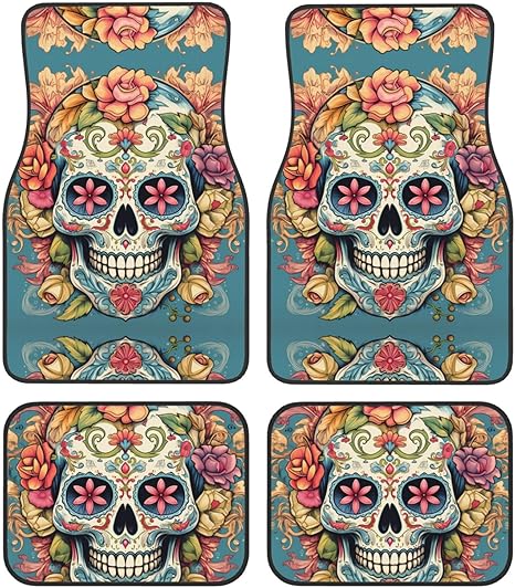 Sugar Skull Print Prints car mats Set of 4 - All Cars - Easy to Clean, Anti-Slip - Enhance Interior, Protect Cars