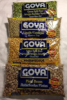GOYA Dried Lentils, Pinto Beans, Yellow Split Peas & Green Split Peas - Variety Pack - 16oz Each 1 Lb Bag (4 Pack) Split P...