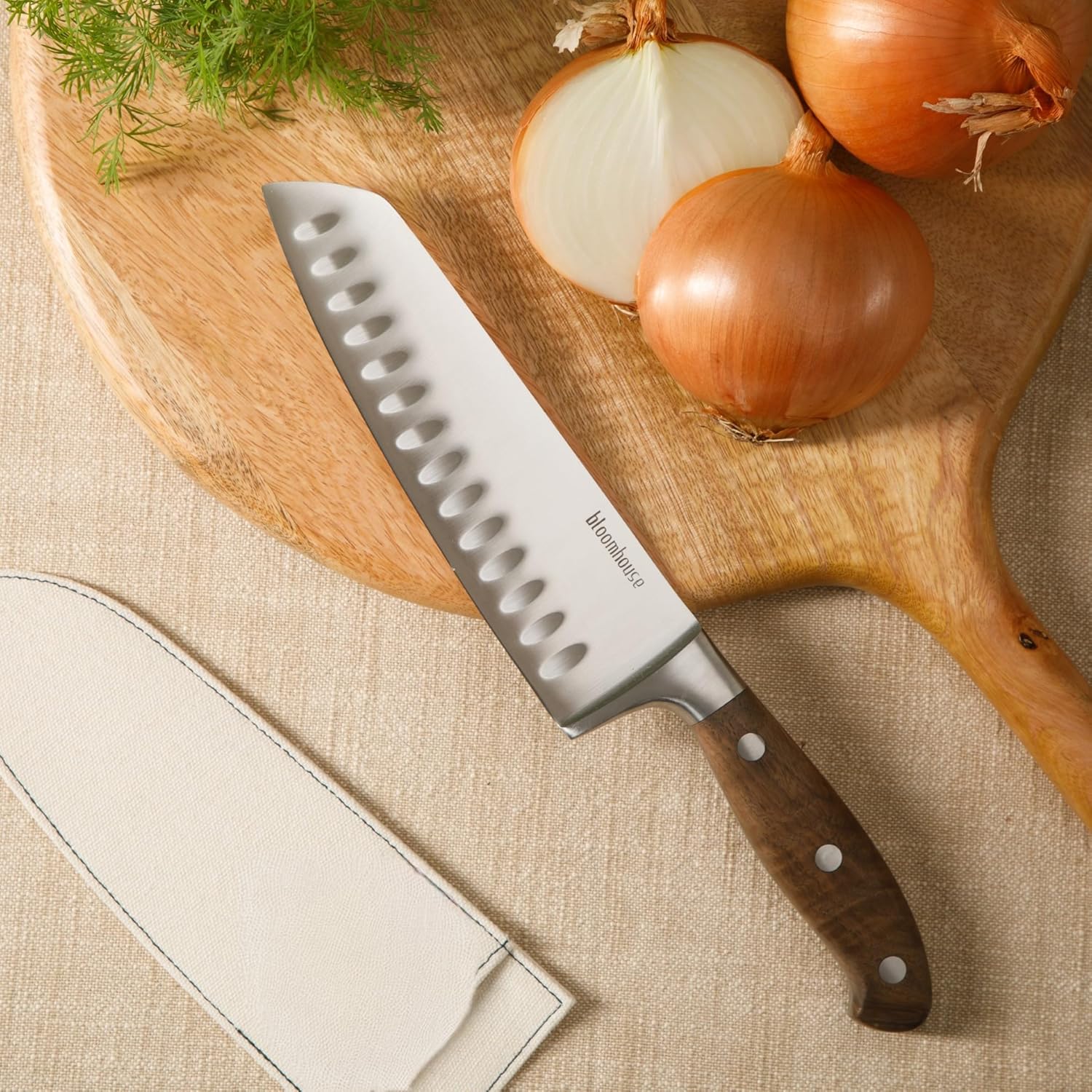 Bloomhouse 7 Inch German Steel Santoku Knife W/Walnut Wood Forged Handle