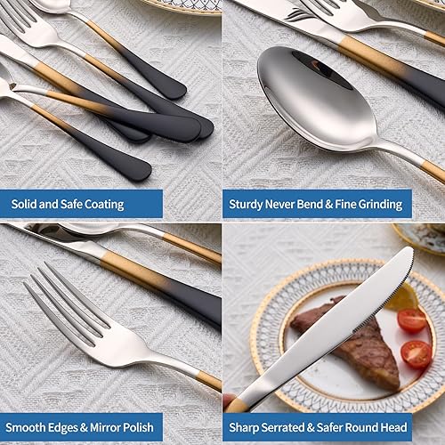 Miniatura 6 de Juego de cubiertos de 20 piezas, acero inoxidable 1810, servicio para 4, moderno juego de cubiertos incluye cuchillos de cena, tenedores, cucharas,