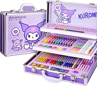 文房具 アートクレヨン お絵描きセット 三層型手提げスーツケース 160点 アートクレヨン キャラクターデザイン 子供用 人気プレゼント(パープル)