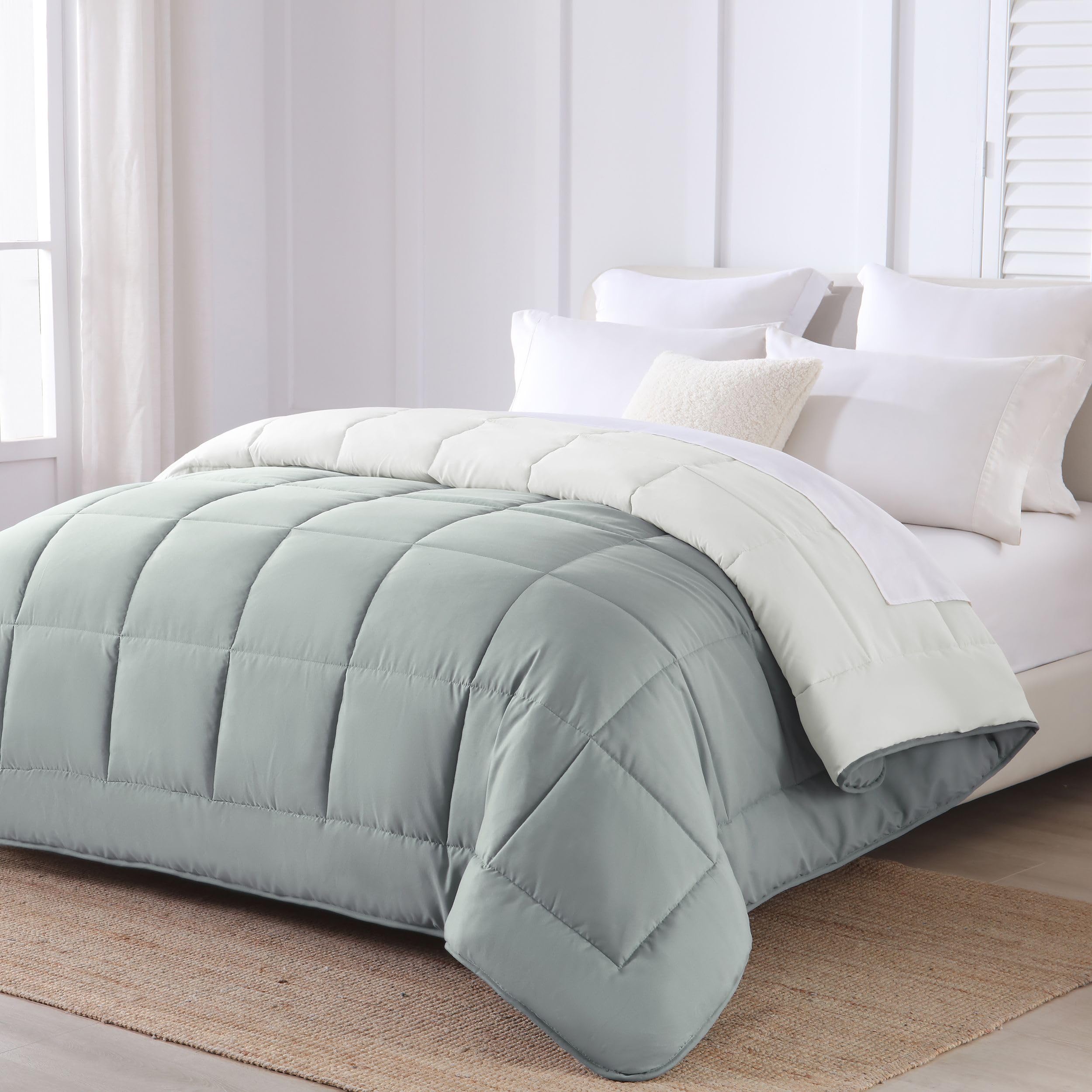 HOMEYA - Edredón de Fibra 170 gr/m2 - Edredón Relleno Nórdica Reversible de Dos Colores Cama 105, 165 x 220 cm - Suave, Transpirable, Ligera, 100% Poliérster, Gris Claro y Oscuro