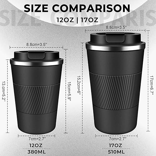 Miniatura 2 de Vaso de café aislado de 12 onzas, taza de café de acero inoxidable con tapas, taza de café de viaje a prueba de fugas, doble pared aislada al vacío,