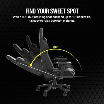 Corsair TC100 Relaxed Gaming Chair - Leatherette - Racing-Inspired Design - Lumbar Pillow - Detachable Memory Foam Neck Pillow - Adjustable Seat Height - Adjustable Armrests - Black