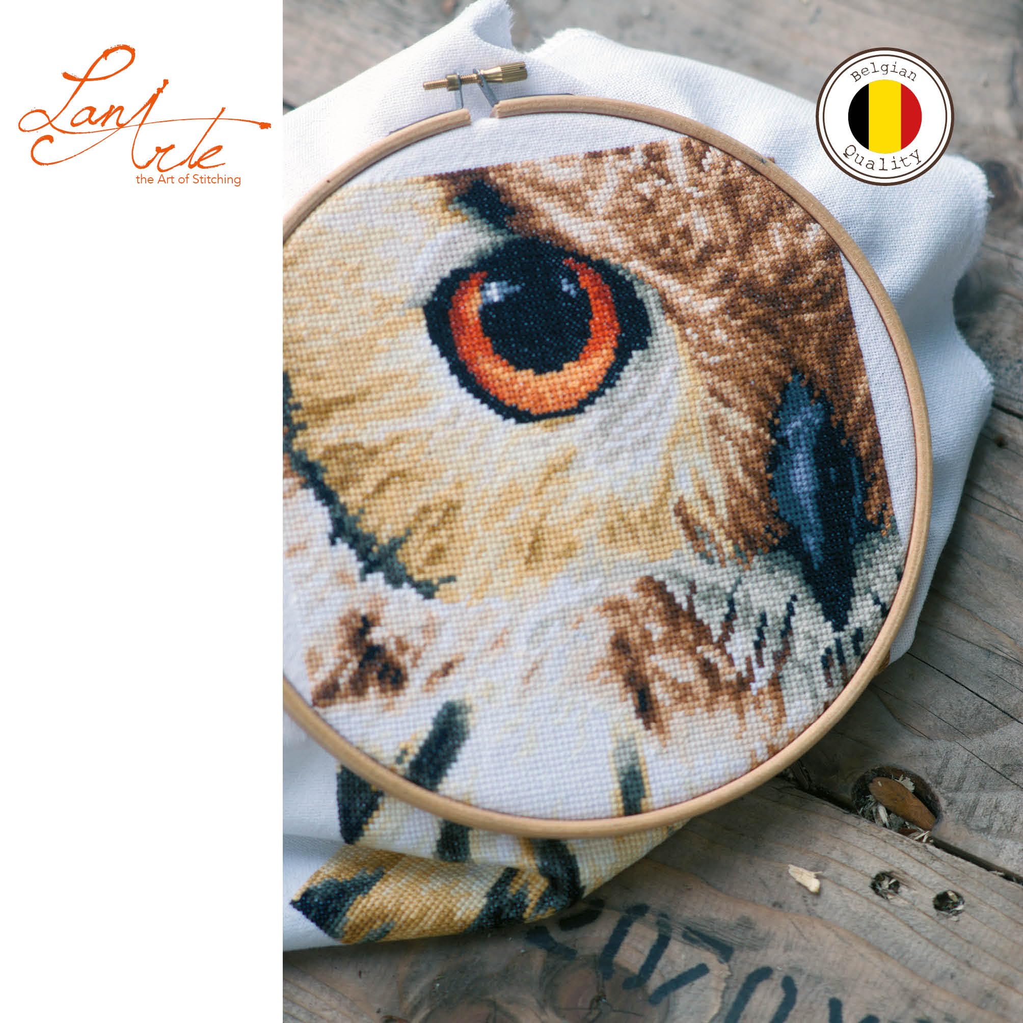 Lanarte Kreuzstich Stickpackungen Gezählter Kreuzstichbilder Set EULE Wanddekoration Handarbeit Set für Erwachsene 19 x 26 cm DIY Deko Bastelset Handwerker Kreative Geschenkset