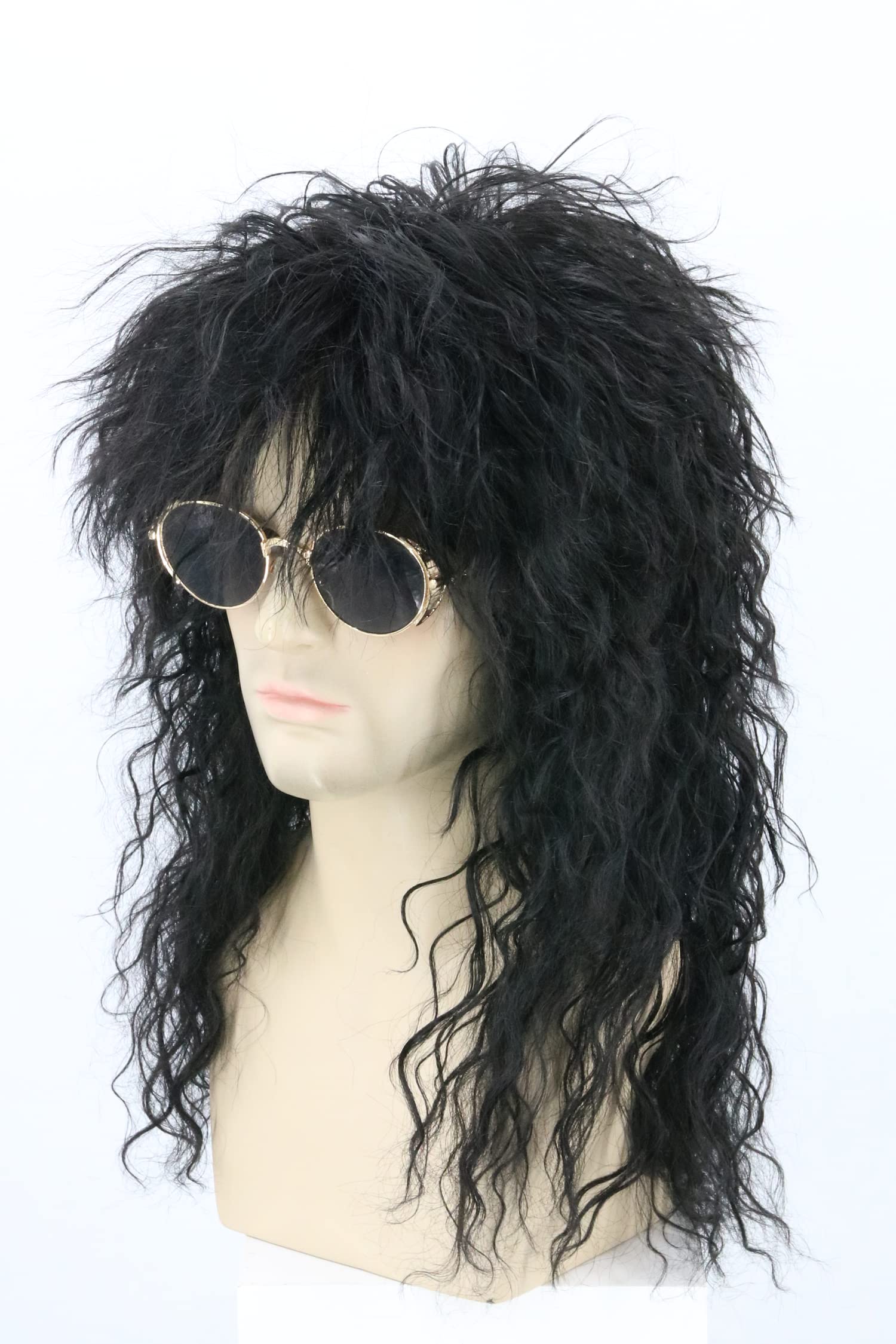 LeMarnia Mens Wigs 80s Mullet Wig Black Curly Long Fashion Wig Rocker Punk Funny Party Halloween Costume Wig - Image 2