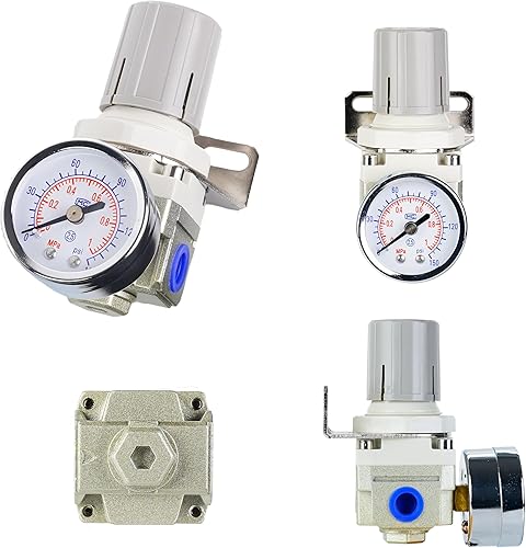 Miniatura 7 de Regulador de presión de aire con puerto de 1/4", regulador del compresor de aire con calibre de precisión de 0-150 PSI y soporte, perfecto para