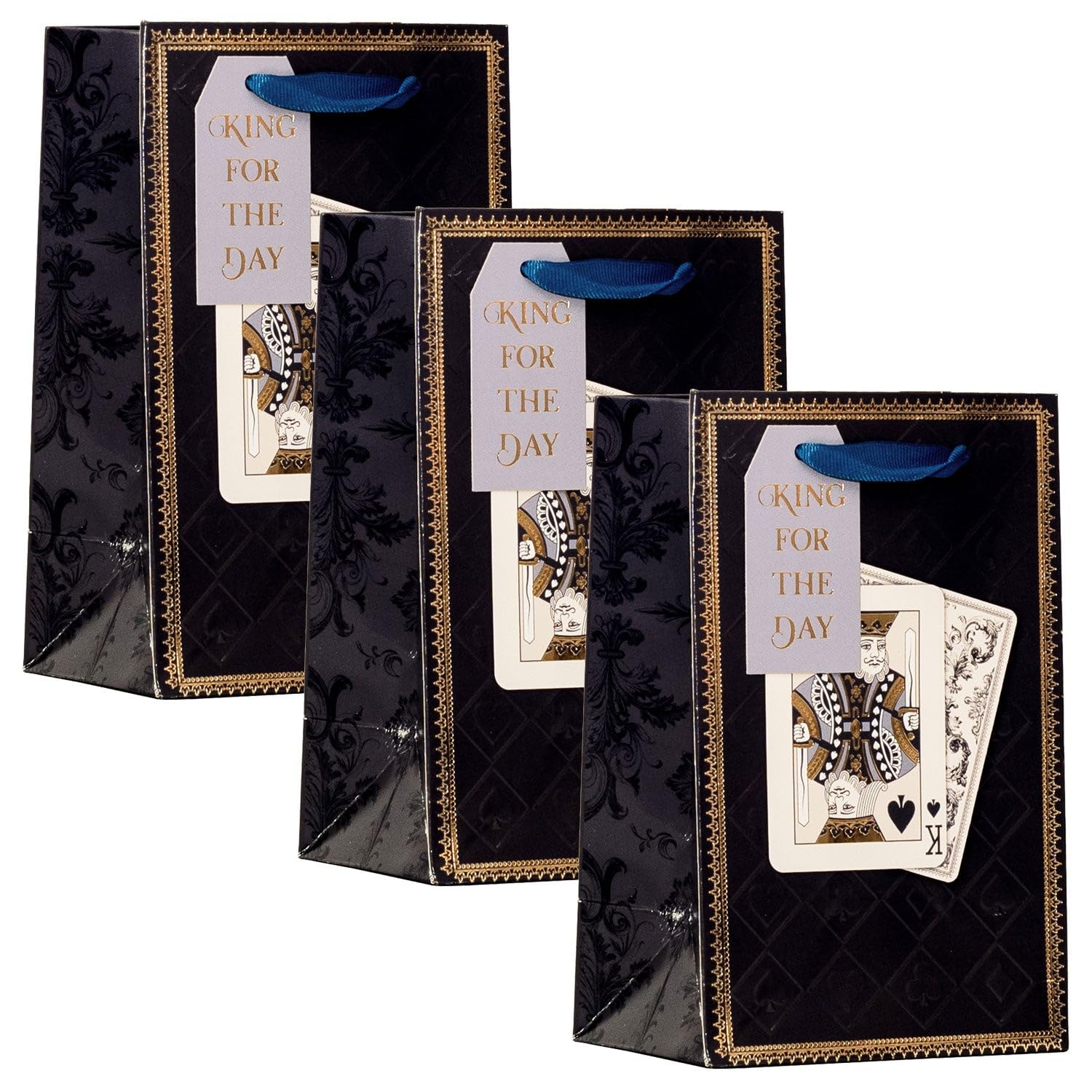 Design By Violet Playing Card Design Small Gift Bag – Set of 3 Decorative Paper Gift Bags with Ribbon Handles for Father’s Day, Men’s Birthday and Male Birthday Gifts