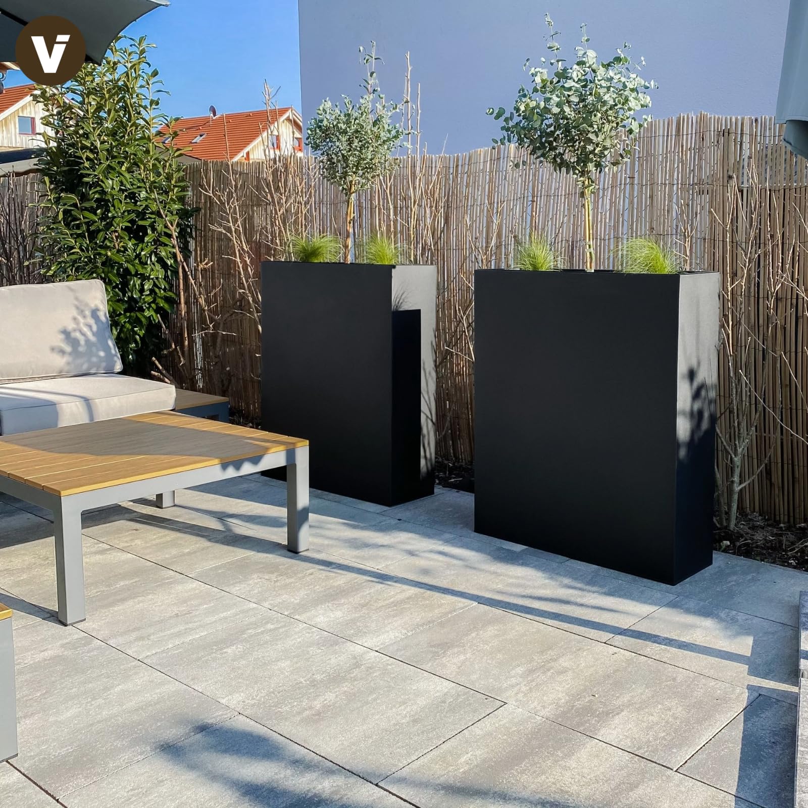 VIVANNO Pflanzkübel Raumteiler Sichtschutz Premium Stahlblech 75x90x25 cm ELEMENTO Schwarz