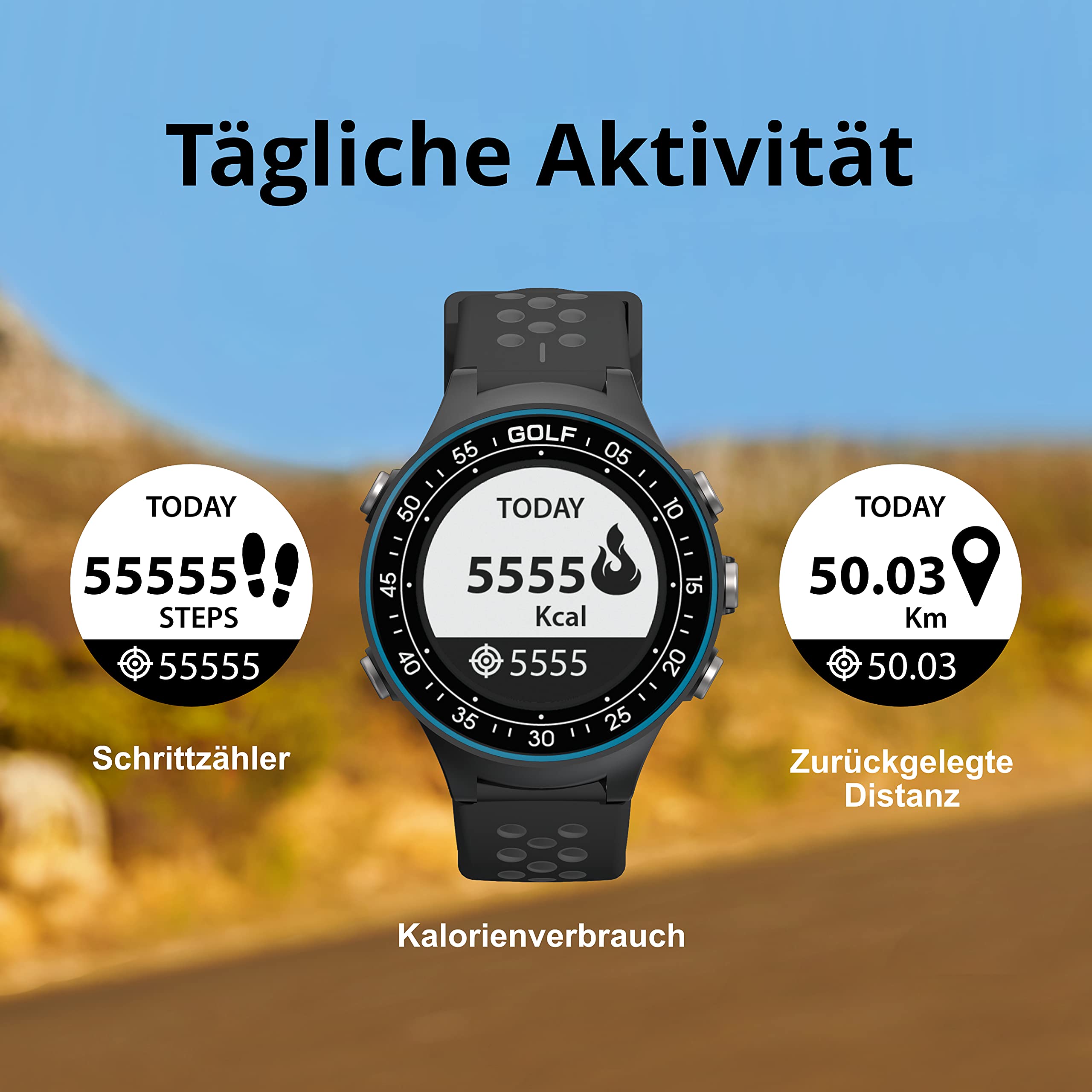 Golfuhr Par.4 - telemetro GPS RocketGolf - Semplice & Semplice - funzione golf, 38.000+ campi da golf, ostacolo di rimozione, contapassi, aggiornamenti gratuiti