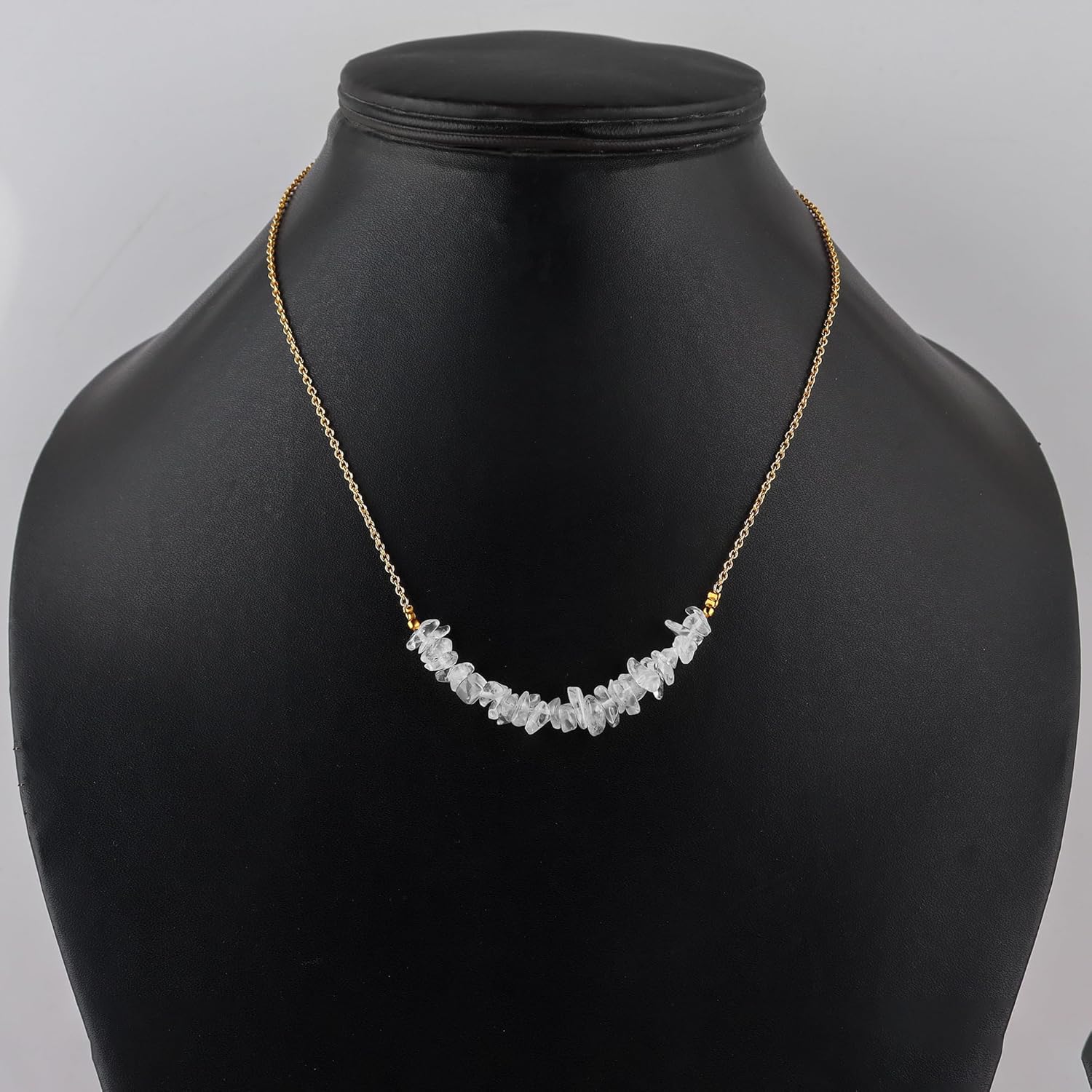 Clear Quartz Chips Bar Necklace Gold, Polished Raw Gemstone, Gift for Her, Birthday, Gemstone Jewelry 18 inch Stone Weight 15 to 20 Approx - Image 4