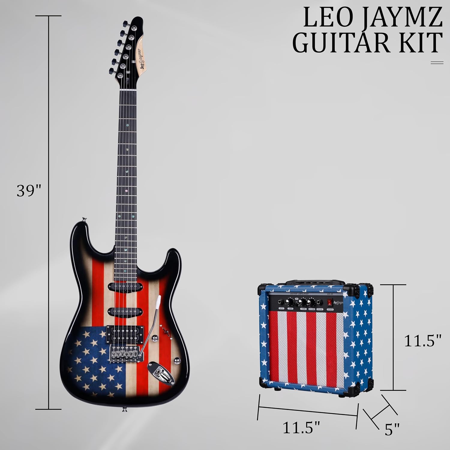 Leo Jaymz Electric Guitar Kit with dimensions.
