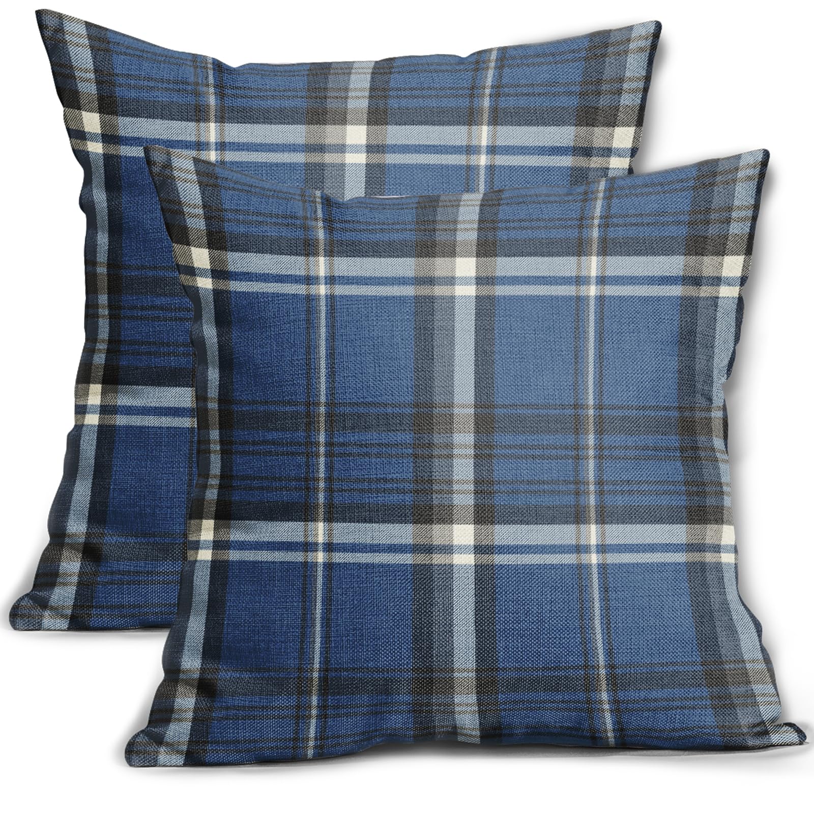 Sweetshow Blue Plaid Pillow Covers 18x18 Set of 2 Buffalo Tartan Print Autumn Themed Decorative Throw Pillows Outdoor Pillowcase Square Linen