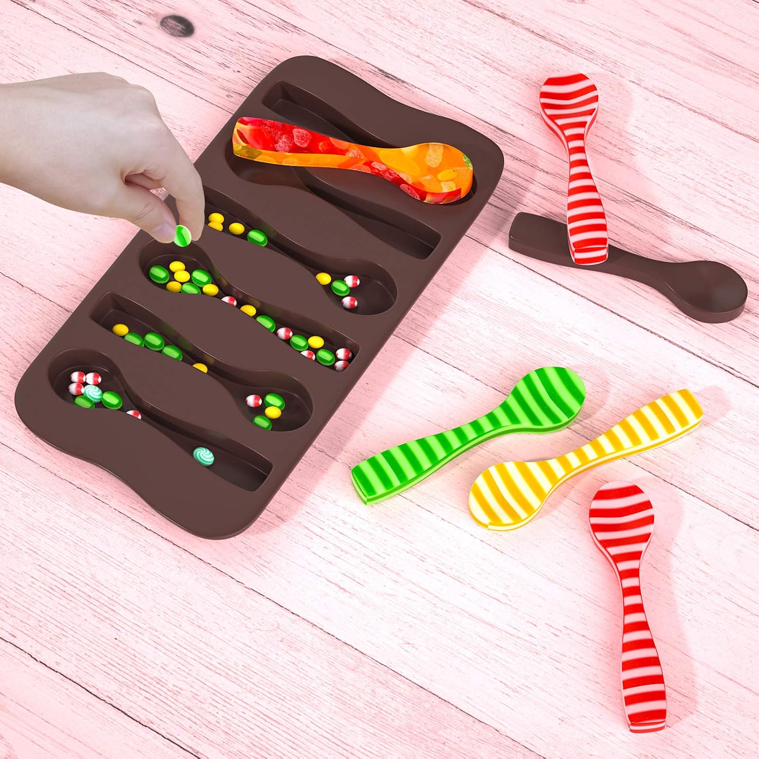 Palksky (4pcs) Hot Chocolate Spoon Mold/Candy Cane Spoons Mold/Peppermint Spoons Silicone Mold for Hot Cocoa & Coffee Butterscotch Handmade Chocolate Stirring Spoons