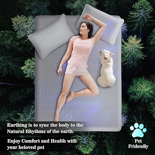 Miniatura 5 de Grounding Sheet 90% algodón orgánico + 10% plata pura orgánica sábana bajera ajustable para mejorar el sueño, ropa de cama conectada a la tierra,