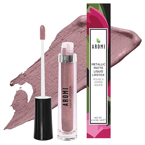 Miniatura 8 de Aromi Lápiz labial líquido metálico  Color de labios marrón claro nude para mujer, de larga duración, acabado brillante, vegano, hecho a mano