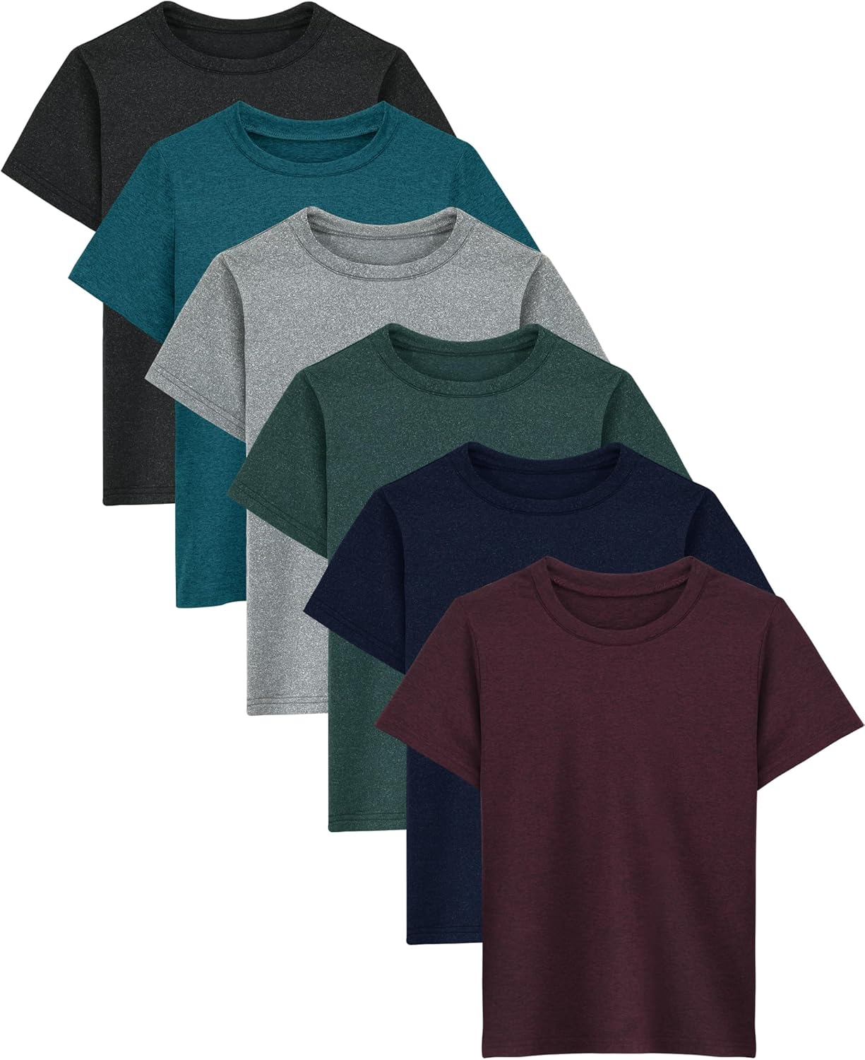 6 Pack Boys Athletic T-Shirts Youth Kids Quick Dry Moisture Wicking Active Performance Short-Sleeve Tops for Teens