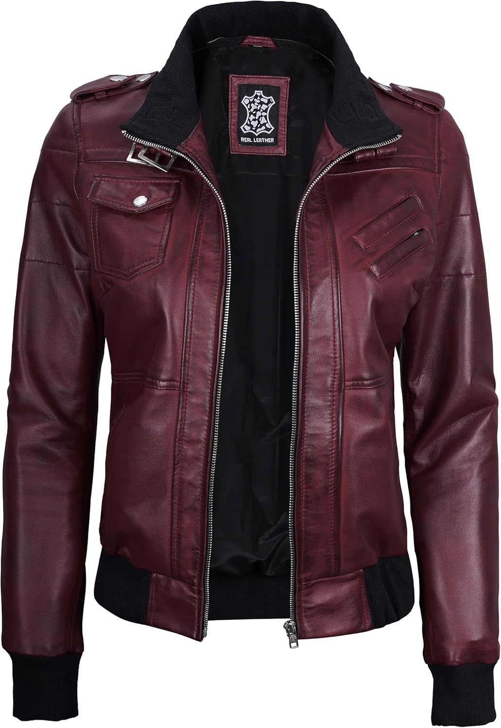 Blingsoul Leather Jacket Women - Real Lambskin Womens Leather Jackets With Detachable Hood - Image 2