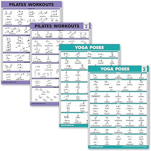 Paquete de 4  Volumen de entrenamiento de pilates 1 y 2 + Poses de yoga Volumen 1 y 2  Juego de póster de ejercicio