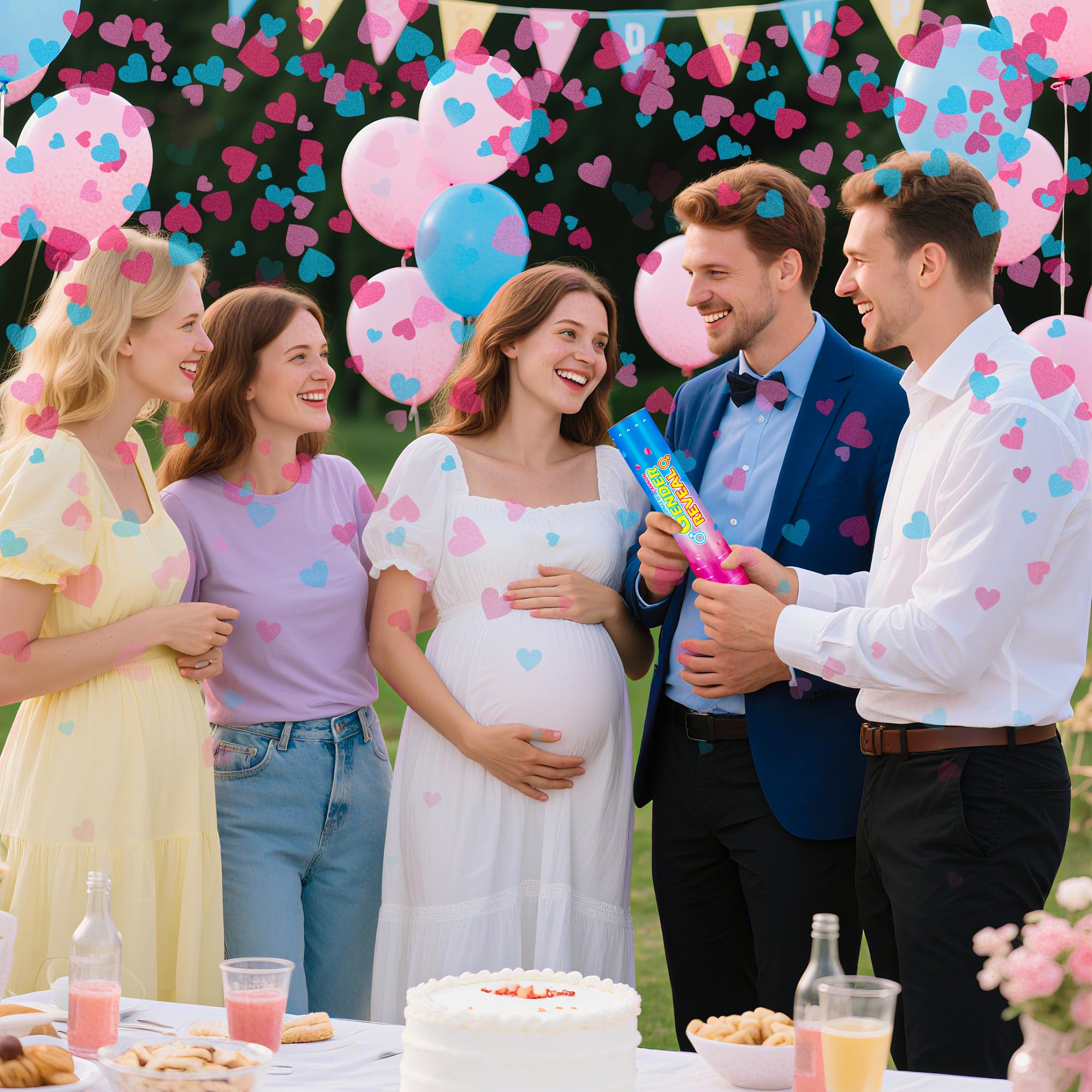 Konfetti-Kanone in Herzform, 30,5 cm, Rosa und Blau, 6 Stück