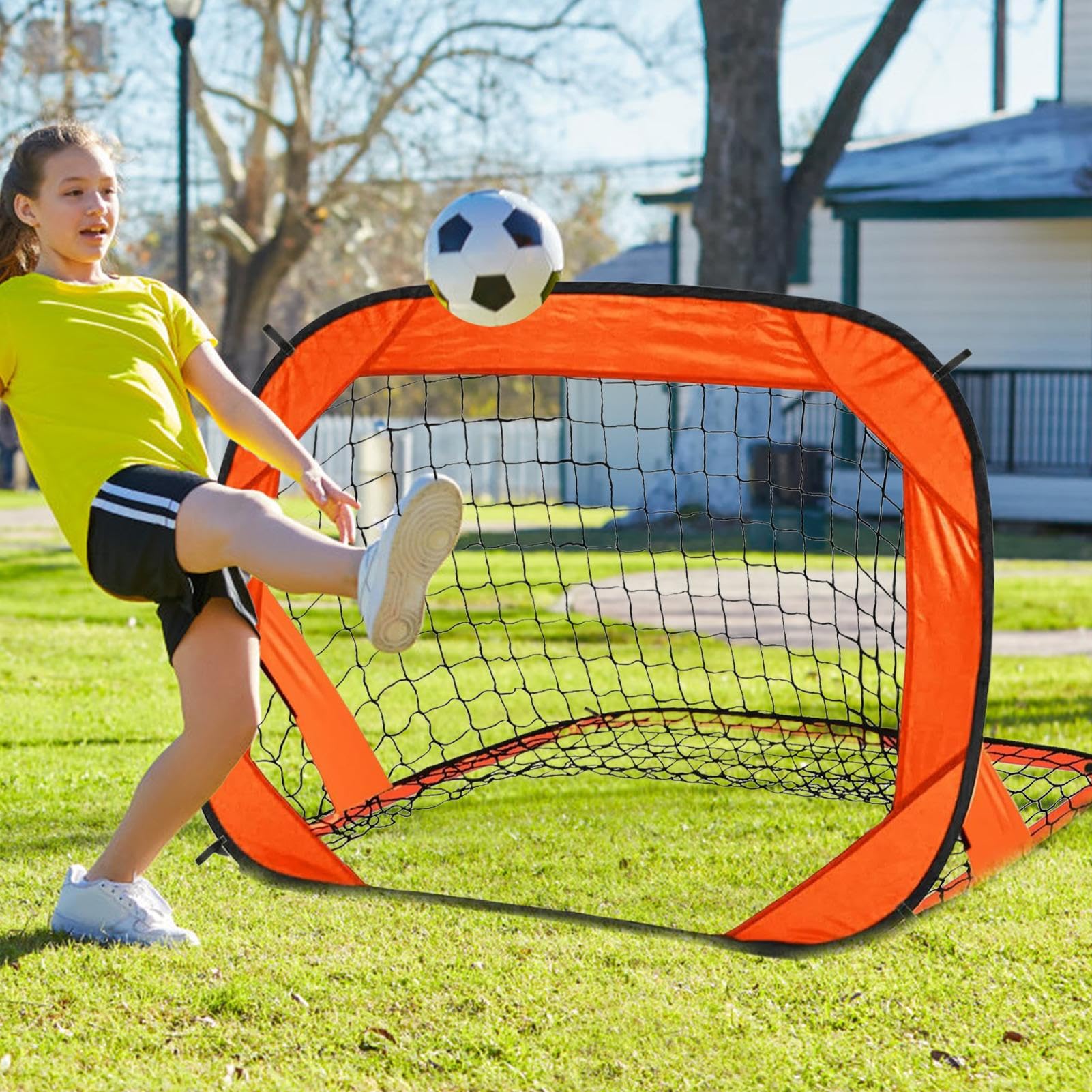 Porta da calcio pieghevole, rete da calcio pieghevole per interni ed esterni, leggera e facile da montare, ideale per allenamento in cortile, sport per bambini, giochi divertenti all'aperto