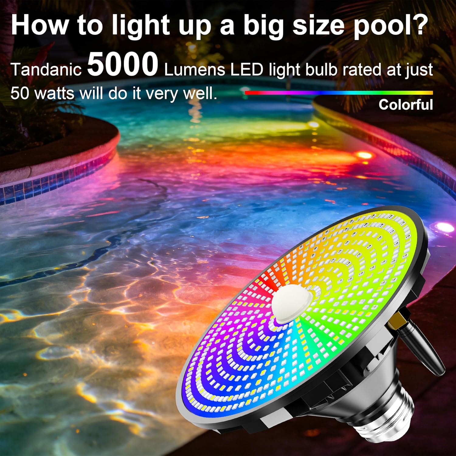Upgraded LED Pool Light Bulb for Inground Pool, 70W RGBW Color Changing Swimming Pool Lights for Above Ground Pool with Enhanced Remote, E26 Base Pool Led lights Inground, Dimmable, Black/Blue