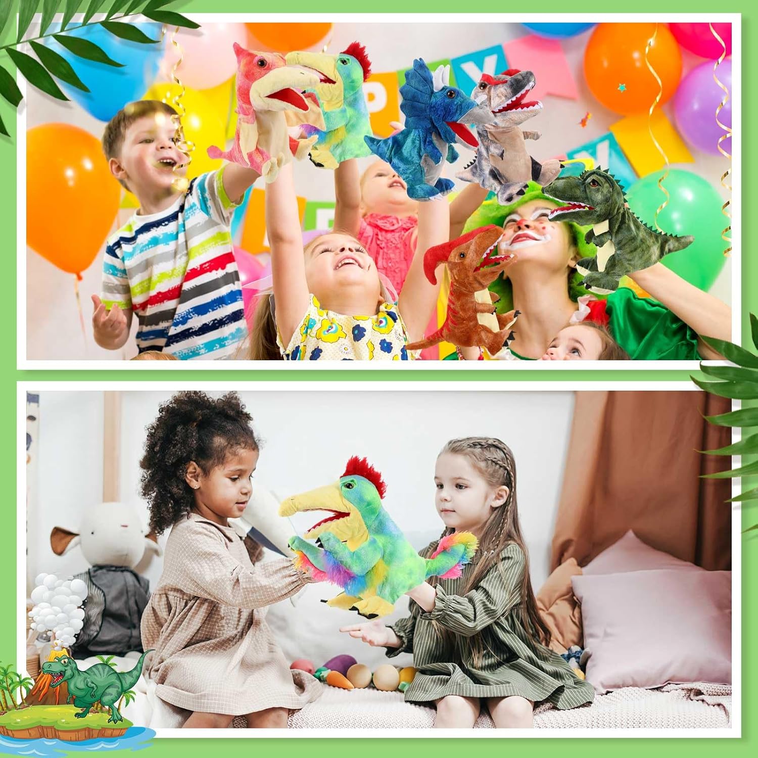 Wettarn 10 Pieces Dinosaur Hand Puppets 11.8 Inch Plush Stuffed Animals with Open Movable Mouth, Stuffed Animal Puppets Interactive Toy Storytelling Gifts for Birthday,Imaginative Play, Girls, Boys