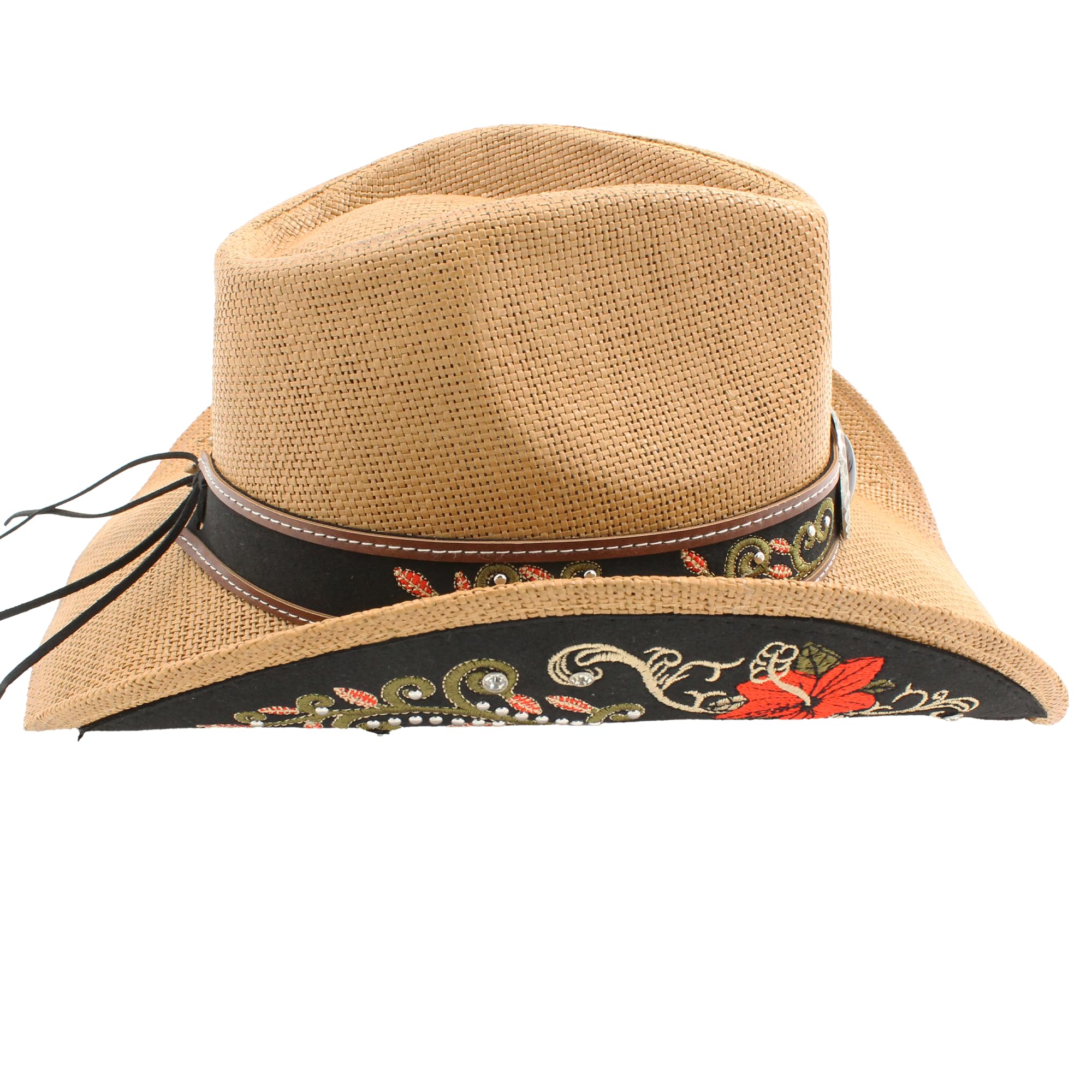 Carnavalife Sombrero de Cowboy/Cowgirl de Paja Fuerte Panamá, Sombrero Texas, Sombrero Vaquero Bordado Floral Unisex Talla única Hombre Mujer Coachella