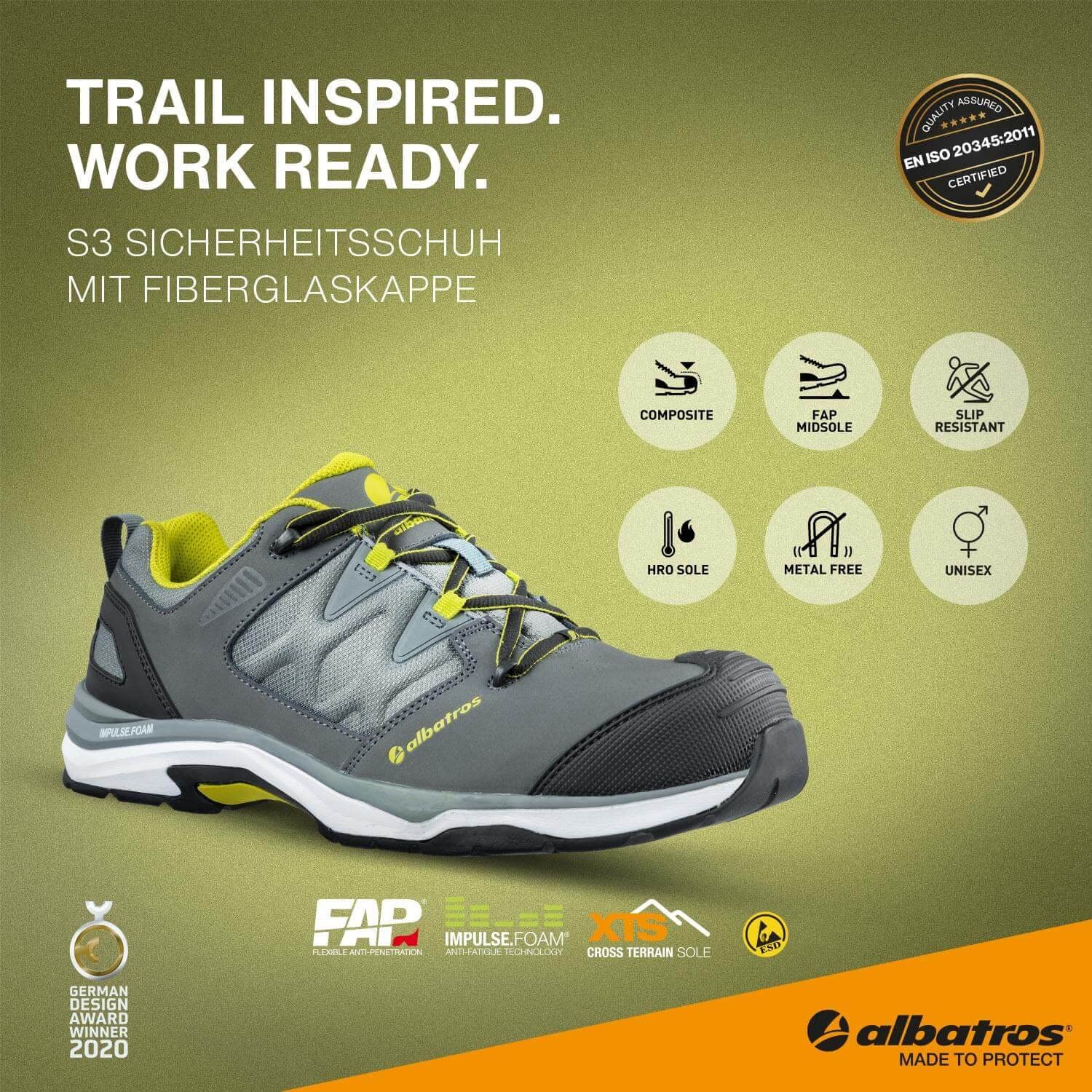 ALBATROS ULTRATRAIL LOW buty ochronne obuwie ochronne buty robocze S3 ESD HRO SRC Kołpak z włókna szklanego antypoślizgowa Bez metalu vegan Unisex