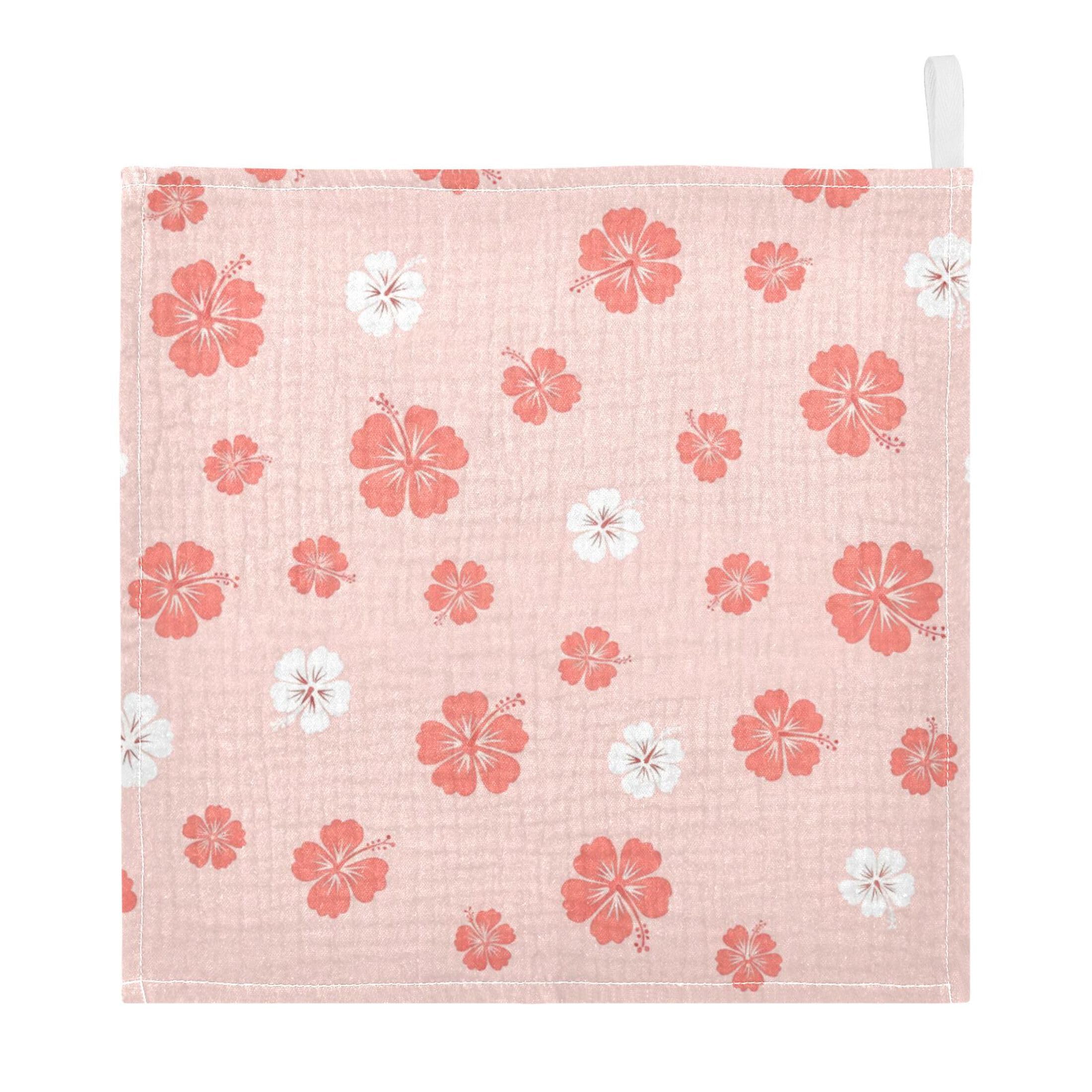 Fuauuyl Hibiscus Pink Baby Muslin Washcloths Cotton Absorbent Soft Burp Cloths for Newborns Infants Toddlers, Reusable Face Towels for Sensitive Skin, 5 Pack, 12x12 in